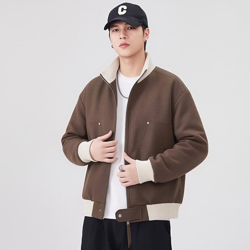 가을 아메리칸 패치워크 색상 스탠드 칼라 재킷 재킷 남자 캐주얼 커플룩 맨위 트렌디 야구 유니폼 다용도 후드티 오픈 가디건 이미지 3