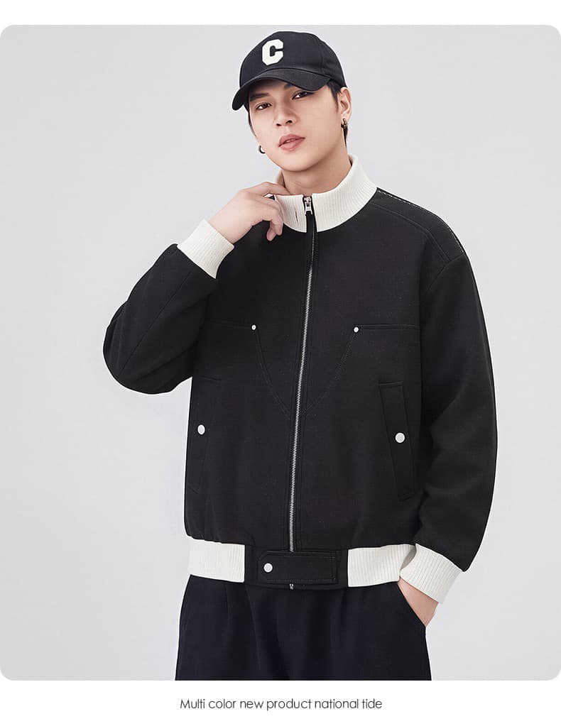 가을 아메리칸 패치워크 색상 스탠드 칼라 재킷 재킷 남자 캐주얼 커플룩 맨위 트렌디 야구 유니폼 다용도 후드티 오픈 가디건 상세 이미지 14