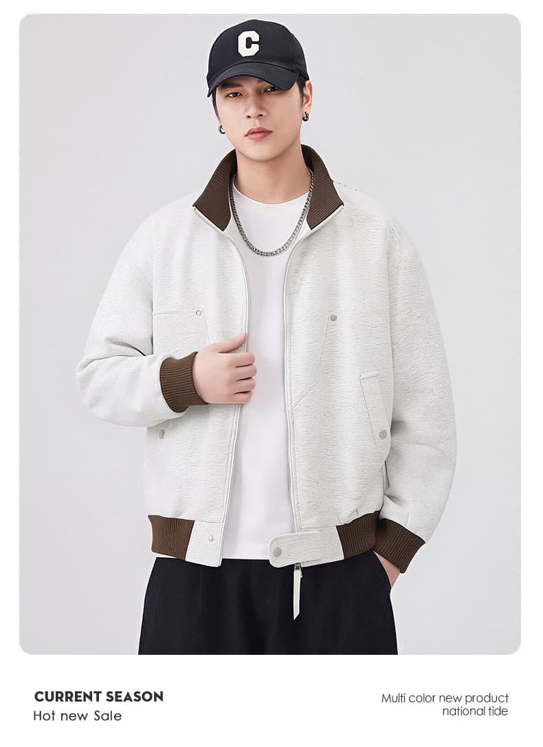 가을 아메리칸 패치워크 색상 스탠드 칼라 재킷 재킷 남자 캐주얼 커플룩 맨위 트렌디 야구 유니폼 다용도 후드티 오픈 가디건 상세 이미지 17