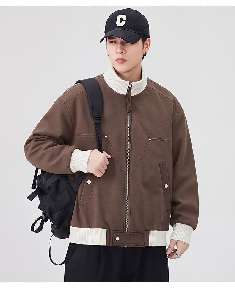 가을 아메리칸 패치워크 색상 스탠드 칼라 재킷 재킷 남자 캐주얼 커플룩 맨위 트렌디 야구 유니폼 다용도 후드티 오픈 가디건 상세 이미지 20