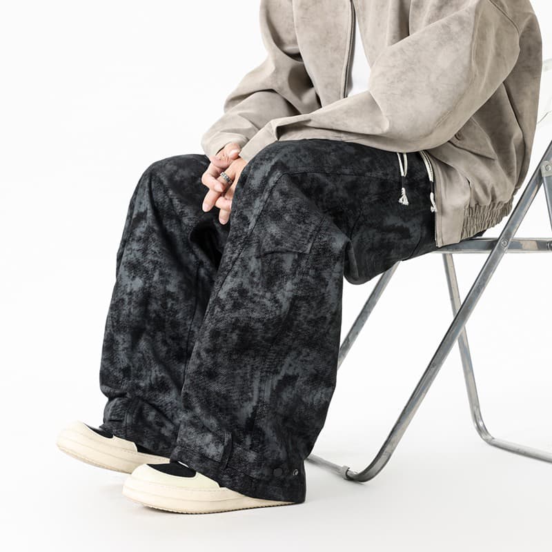 아메리칸 높음 거리 스트레이트 캐주얼 바지 남자 조수 브랜드 항구 바람 루즈핏 와이드 레그 팬츠 2026 가을 홀치기 염색 모통이 칼 바지 긴 바지 이미지 5