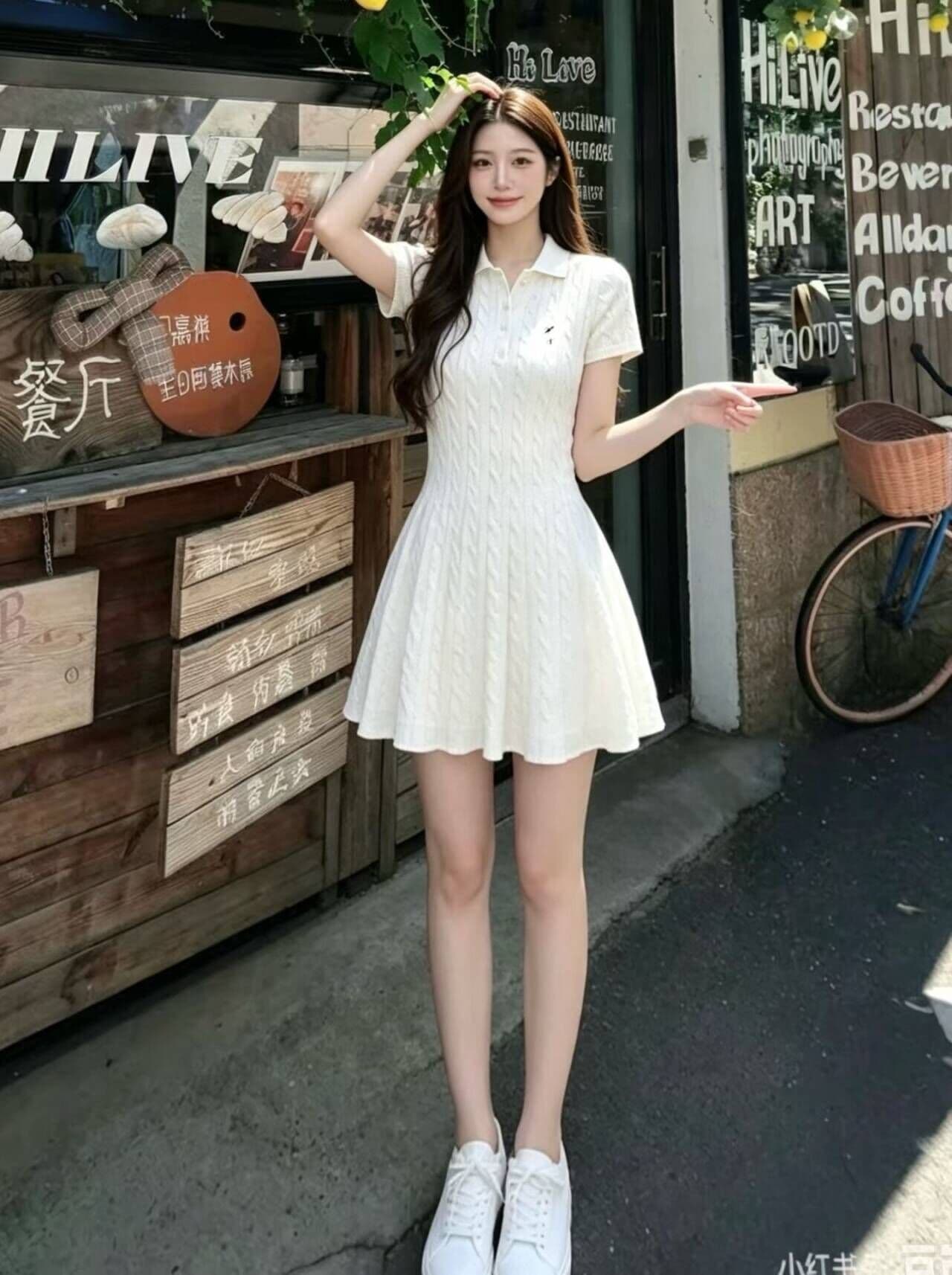 계절 새로운 작은 말 자수 폴로 칼라 니트 반팔 여성 드레스 루즈핏 캐주얼 다용도 치마 이미지 3