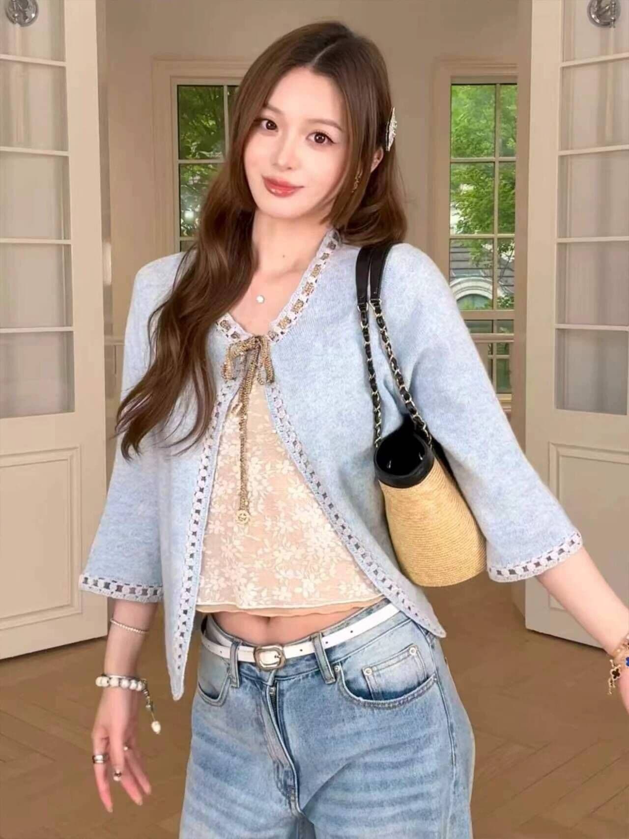 홀로우 아웃 레이스 작은 청신 니트 오픈 가디건 여성 여름 여성 의류 2026 새로운 고유 한 품격 아름다운 맨위