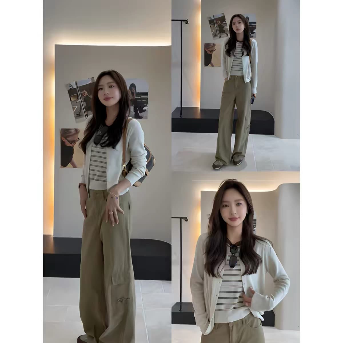 라운드 넥 페이크 레이어드 스트라이프 패치워크 니트 오픈 가디건 여성 가을 겨울 새로운 풀오버 스웨터 코트 외국 가스 맨위 상세 이미지 6