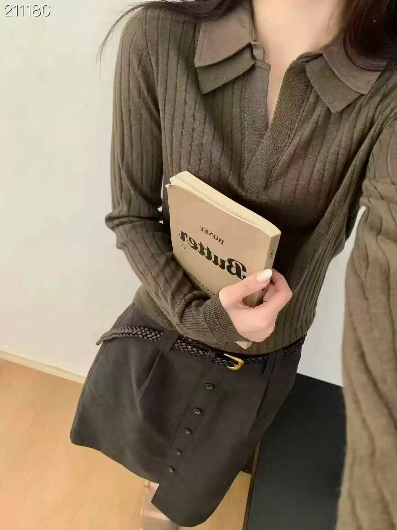 가을 켜기 새로운 양모 혼방 POLO 칼라 긴팔 니트 스웨터 이미지 2