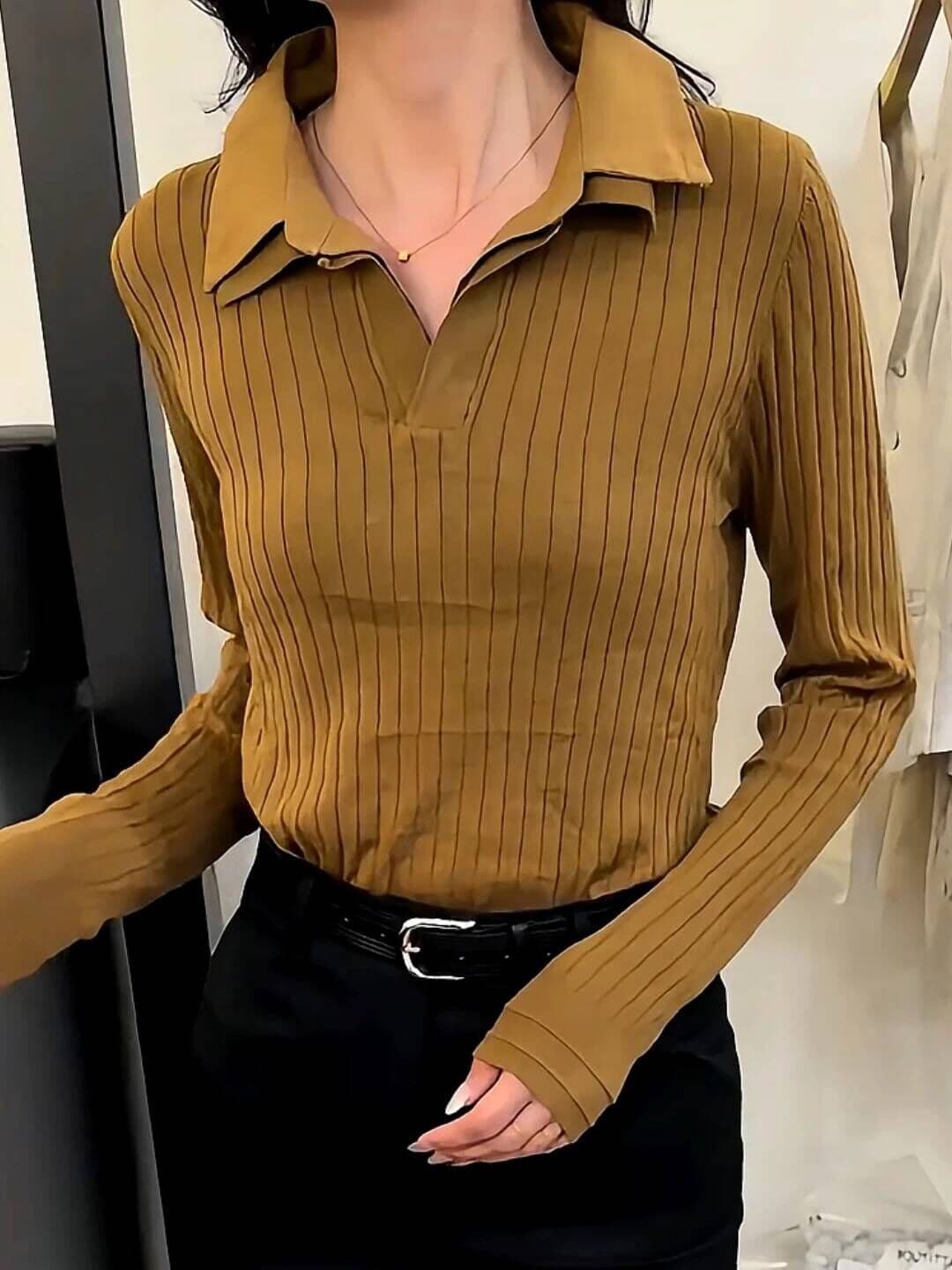 가을 켜기 새로운 양모 혼방 POLO 칼라 긴팔 니트 스웨터 상세 이미지 4