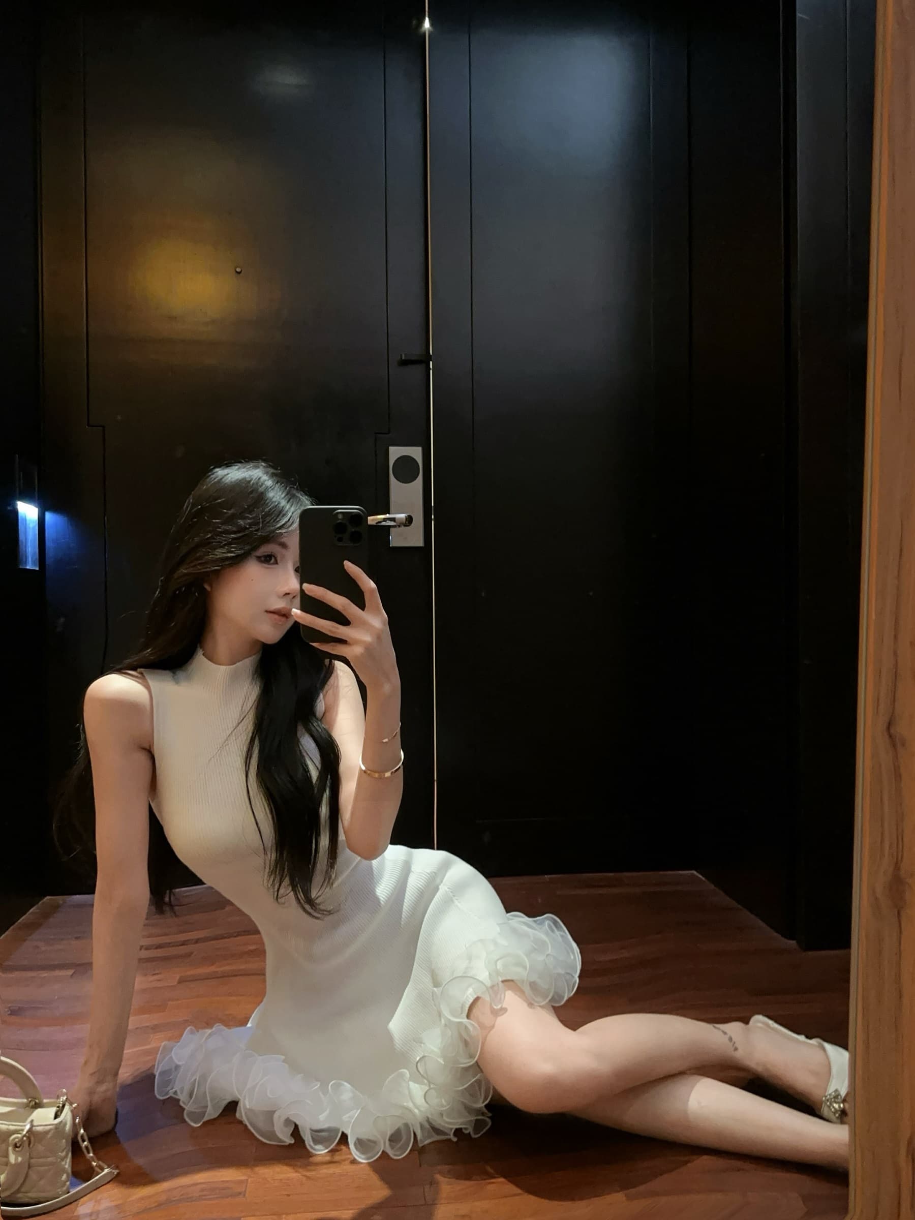 실사 정가 스탠드 칼라 민소매 니트 원피스 순수한 욕망 허리 수축 한 마디 조끼 짧은 드레스 상세 이미지 14
