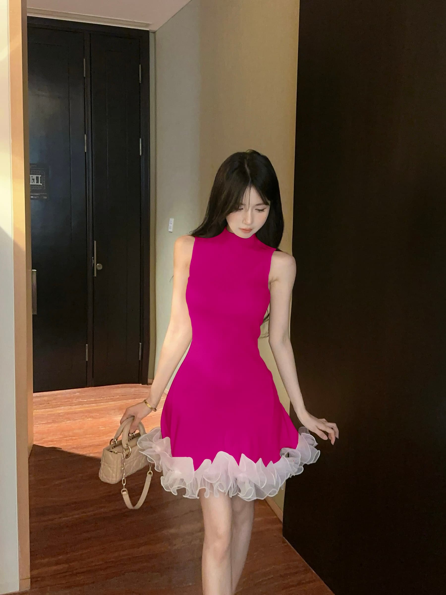 실사 정가 스탠드 칼라 민소매 니트 원피스 순수한 욕망 허리 수축 한 마디 조끼 짧은 드레스 상세 이미지 23