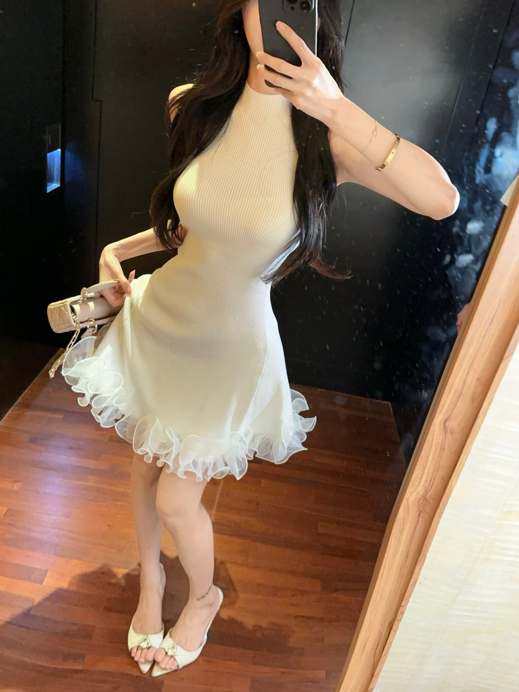 실사 정가 스탠드 칼라 민소매 니트 원피스 순수한 욕망 허리 수축 한 마디 조끼 짧은 드레스 상세 이미지 26