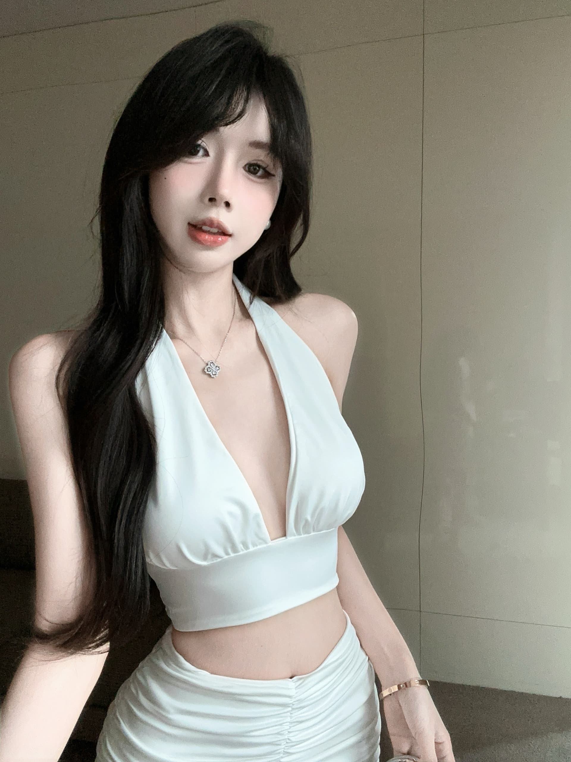 실사 정가 뼈의 행침 목 레이스업 짧은 슬립 맨위 하이웨이스트 주름 반신 스커트 투피스 세트 상세 이미지 8