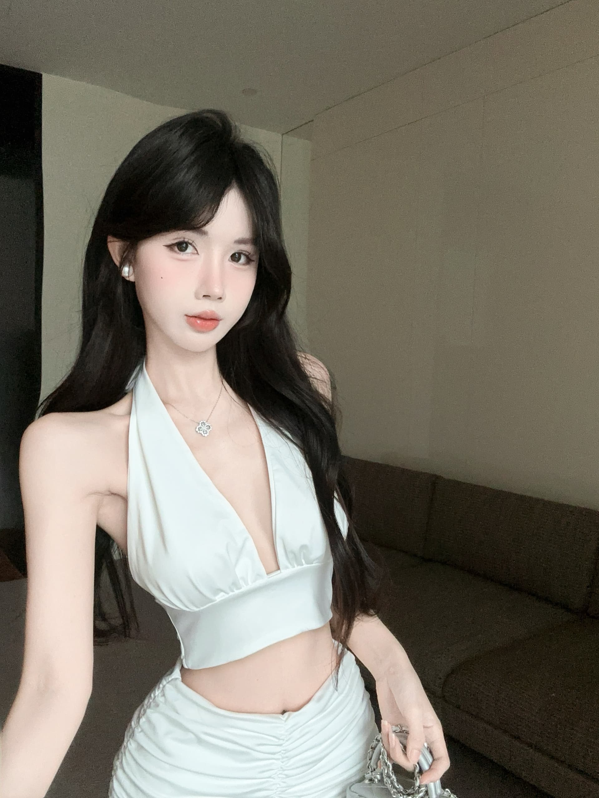 실사 정가 뼈의 행침 목 레이스업 짧은 슬립 맨위 하이웨이스트 주름 반신 스커트 투피스 세트 상세 이미지 16