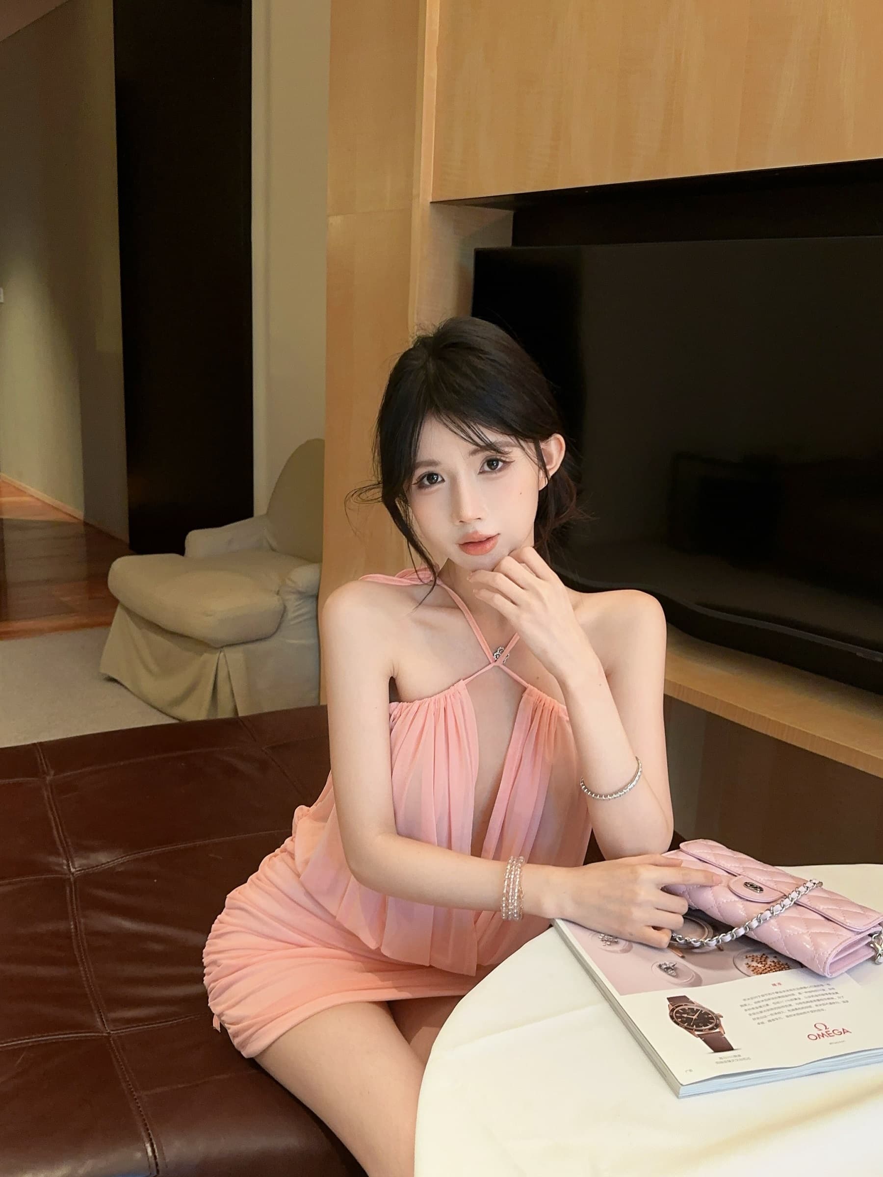 실사 정가 섹시함 행침 목 망사 패치워크 몸매 가꾸기 주름 타이트 스커트 드레스 상세 이미지 4