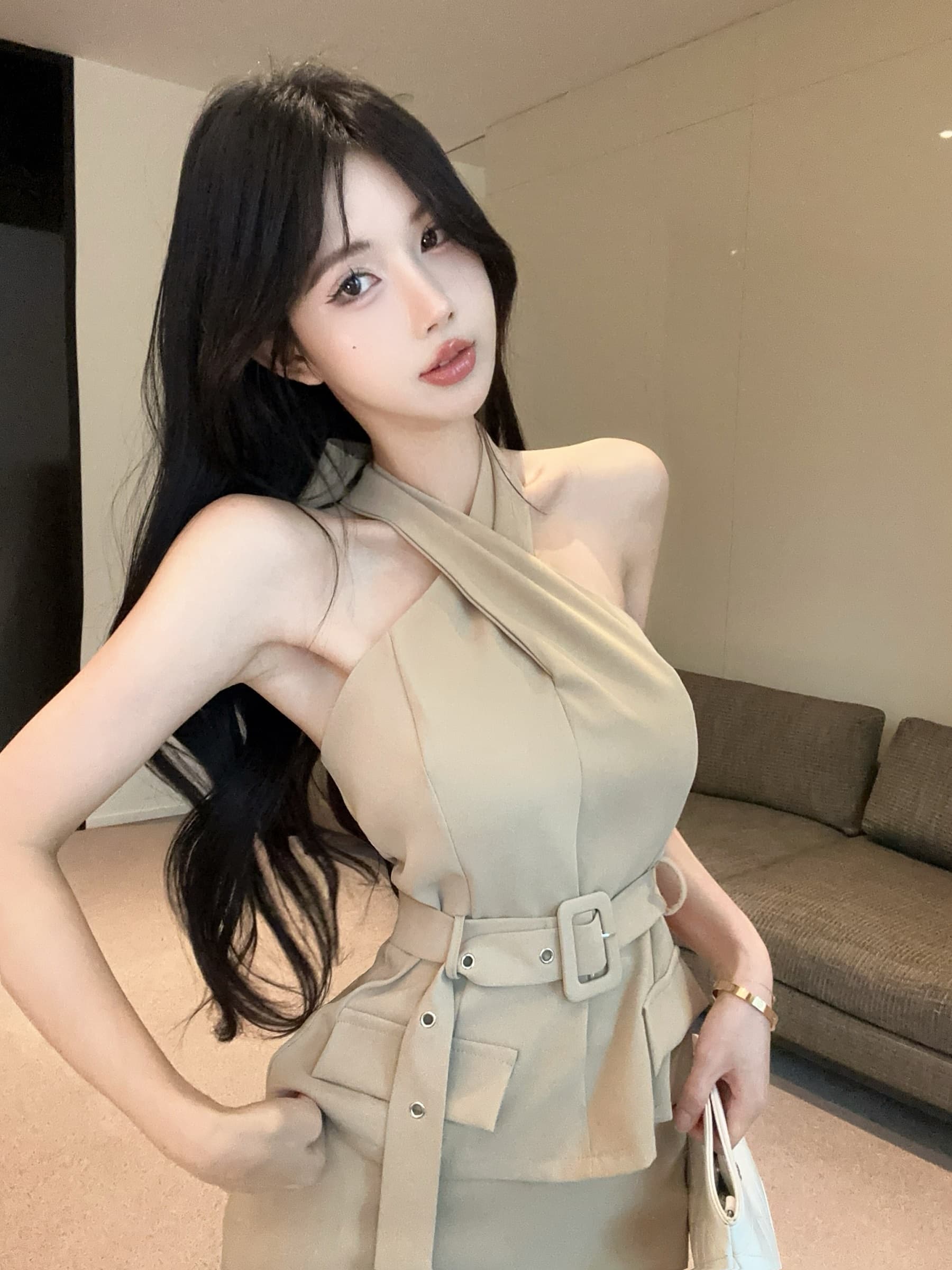 실사 정가 순수한 욕망 허리 수축 십자가 행침 목 맨위 타이트 스커트 반신 치마 세트 상세 이미지 12