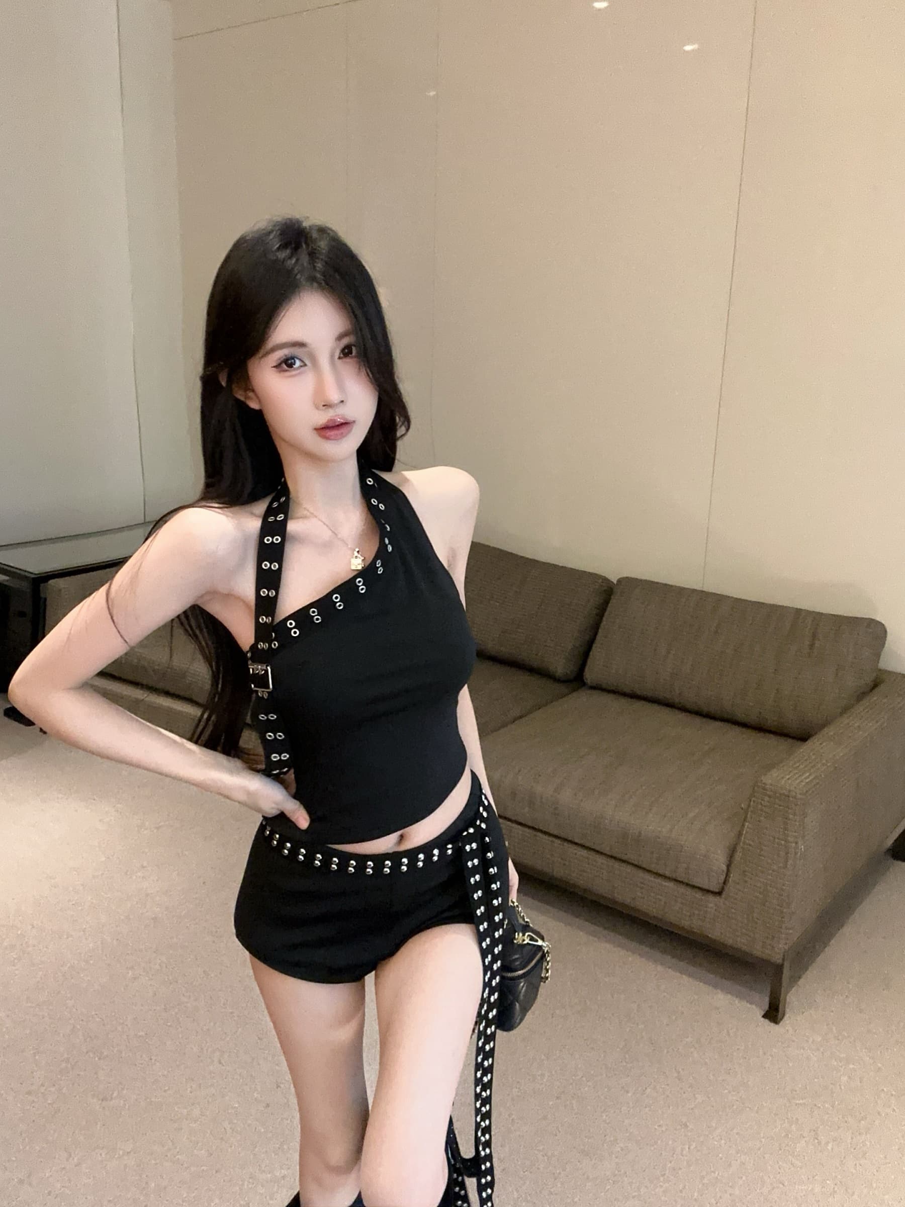 실사 정가 디자인 센스 숄더백 불규칙 조끼 맨위 버드 나무 못 반바지 투피스 세트 상세 이미지 1