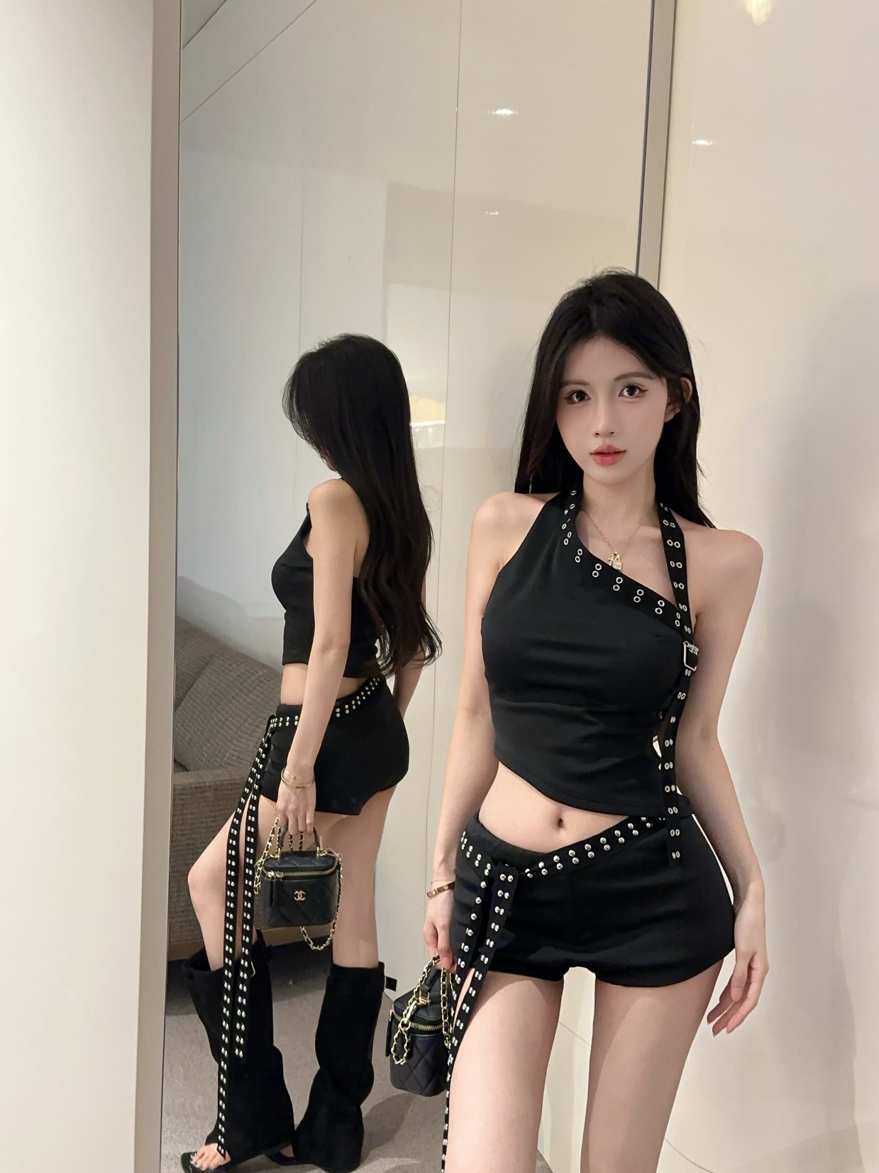 실사 정가 디자인 센스 숄더백 불규칙 조끼 맨위 버드 나무 못 반바지 투피스 세트 상세 이미지 3