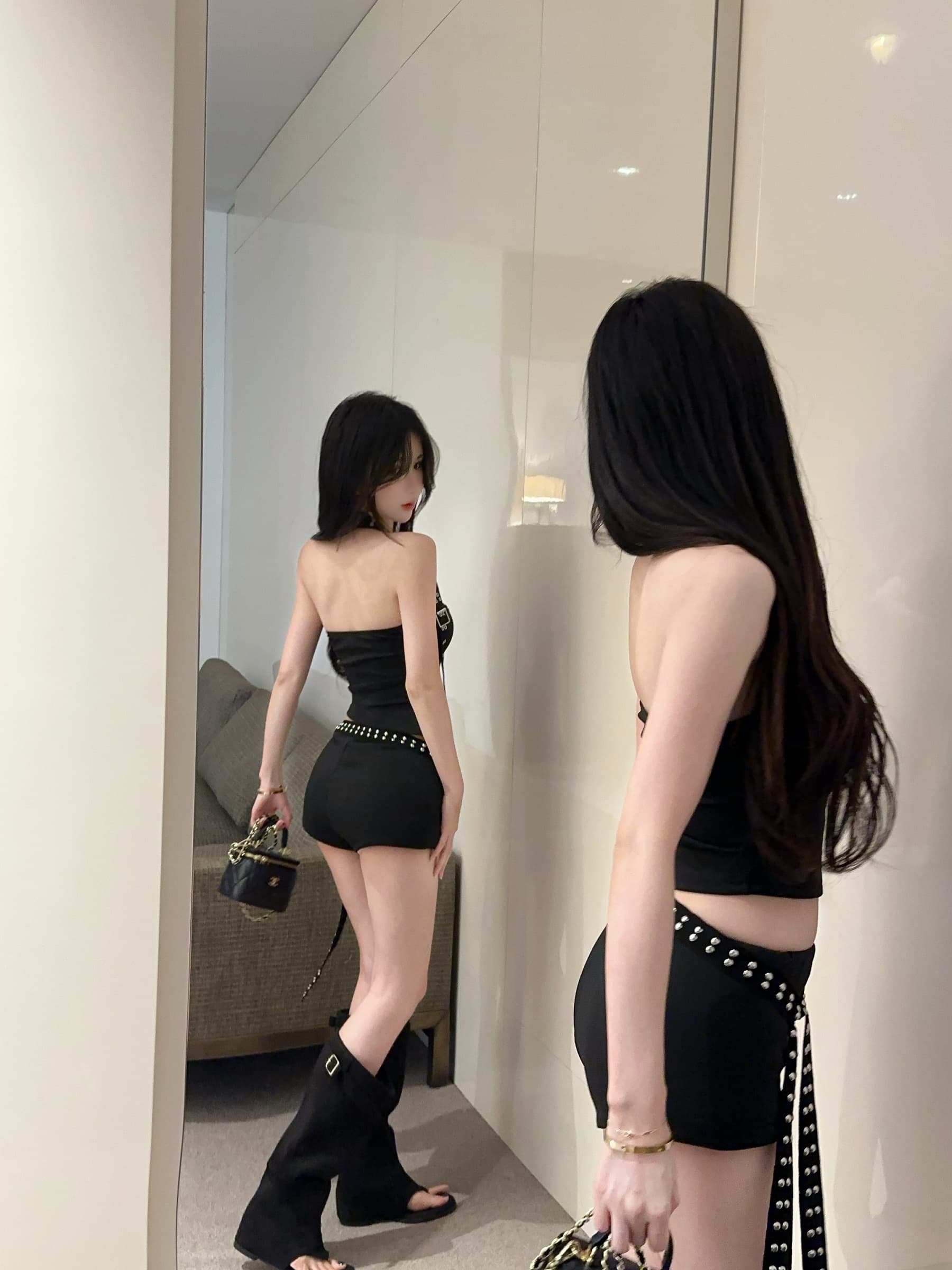 실사 정가 디자인 센스 숄더백 불규칙 조끼 맨위 버드 나무 못 반바지 투피스 세트 상세 이미지 5