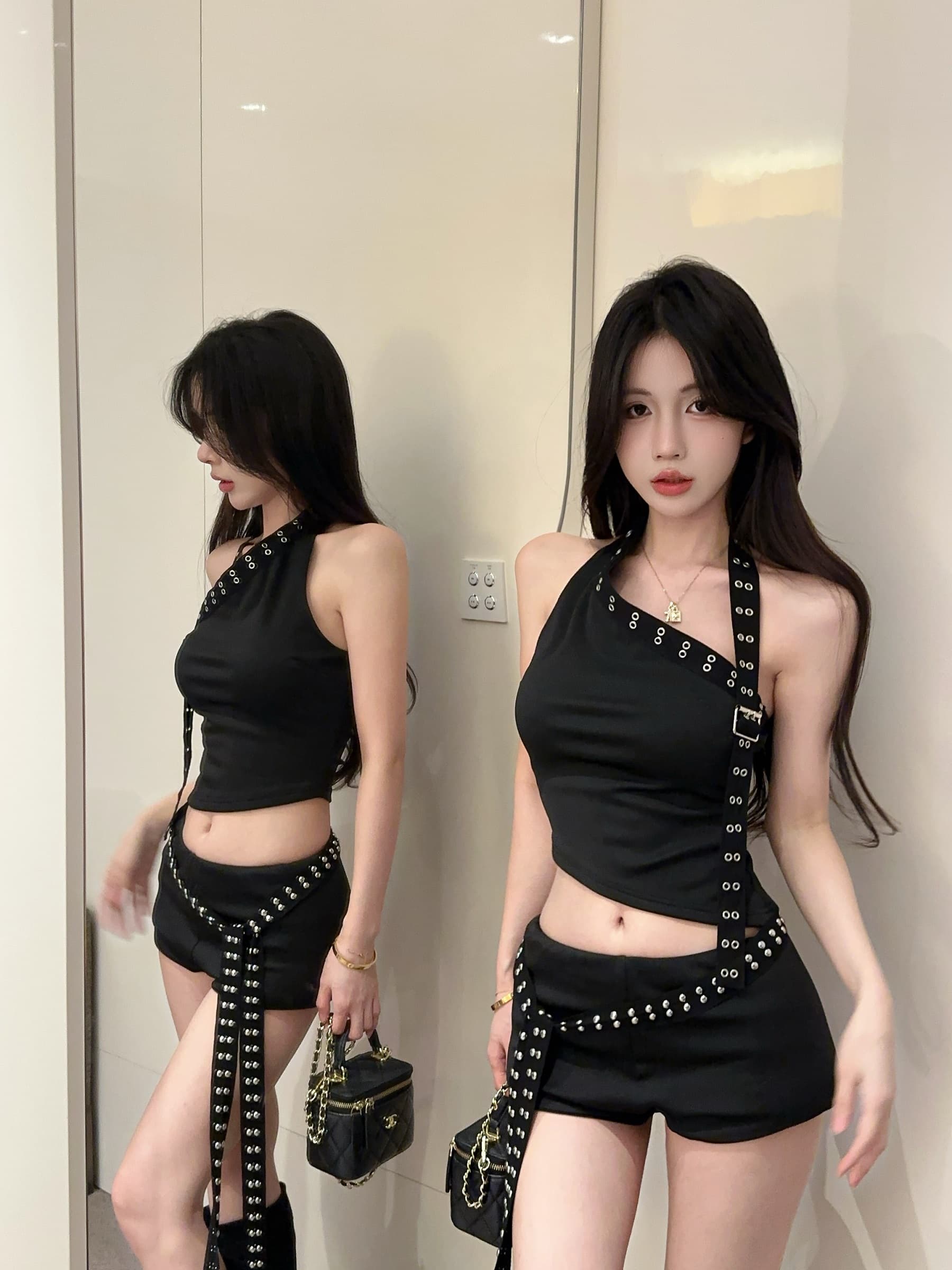 실사 정가 디자인 센스 숄더백 불규칙 조끼 맨위 버드 나무 못 반바지 투피스 세트 상세 이미지 6