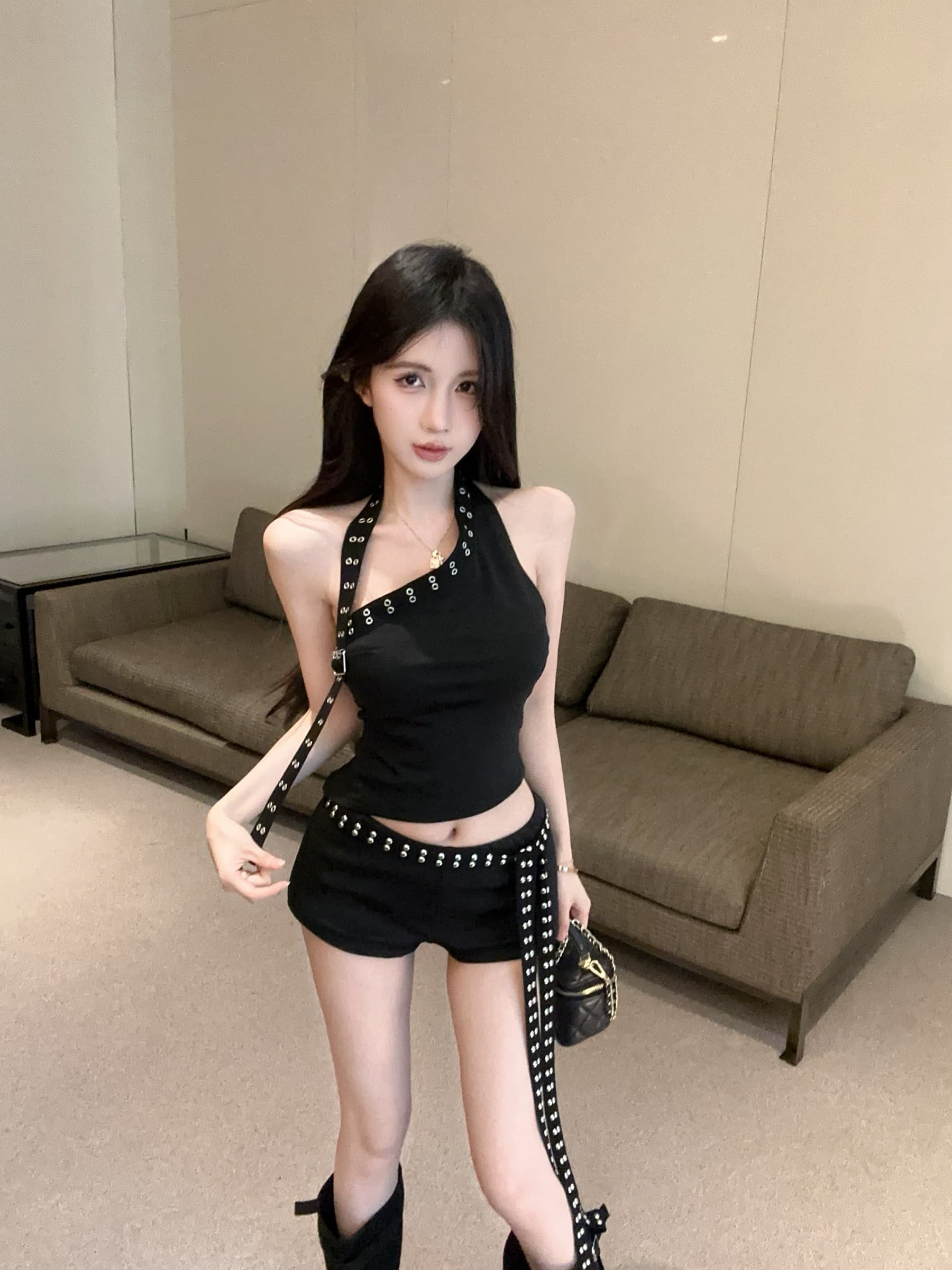 실사 정가 디자인 센스 숄더백 불규칙 조끼 맨위 버드 나무 못 반바지 투피스 세트 상세 이미지 7