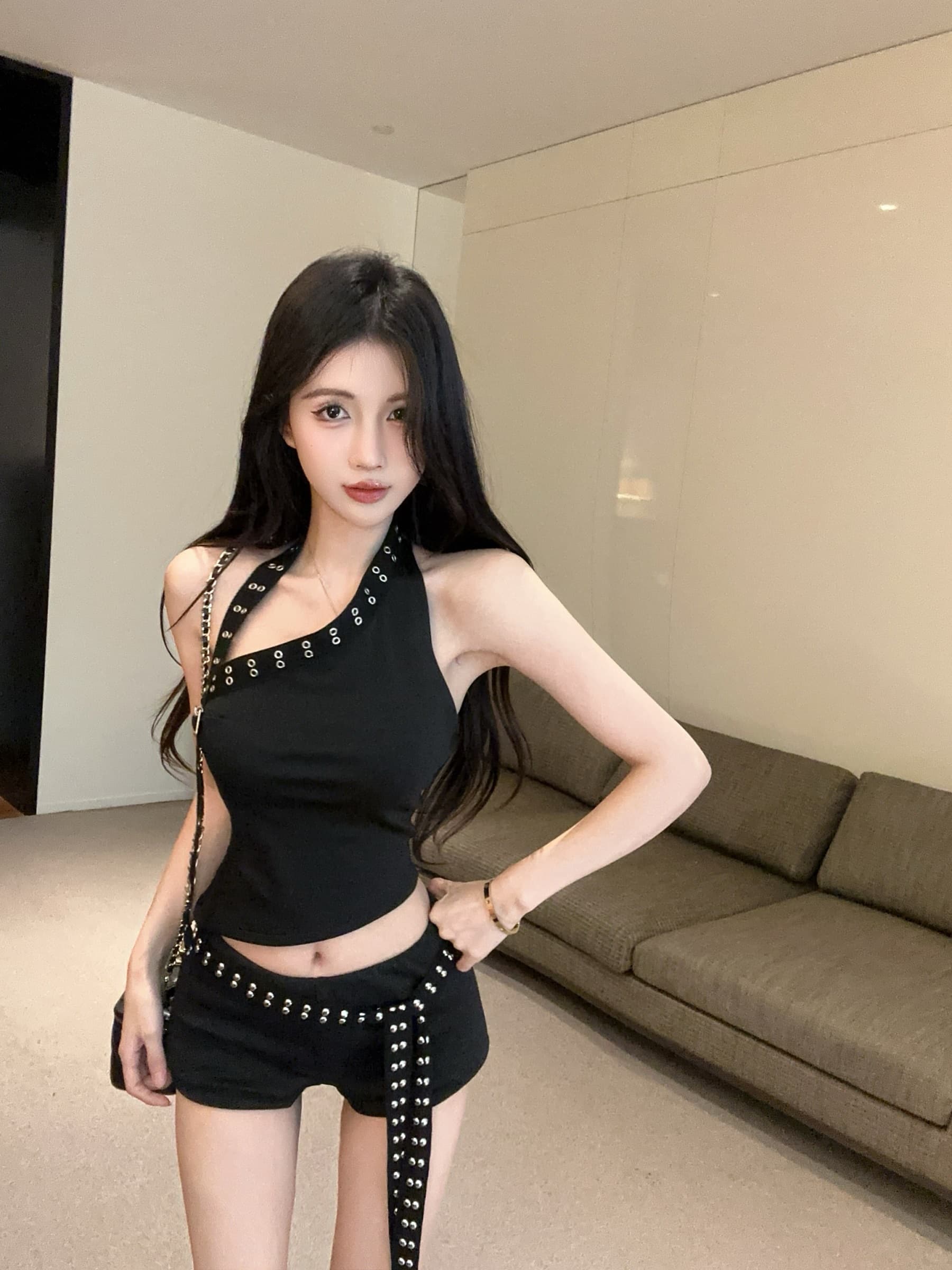 실사 정가 디자인 센스 숄더백 불규칙 조끼 맨위 버드 나무 못 반바지 투피스 세트 상세 이미지 11