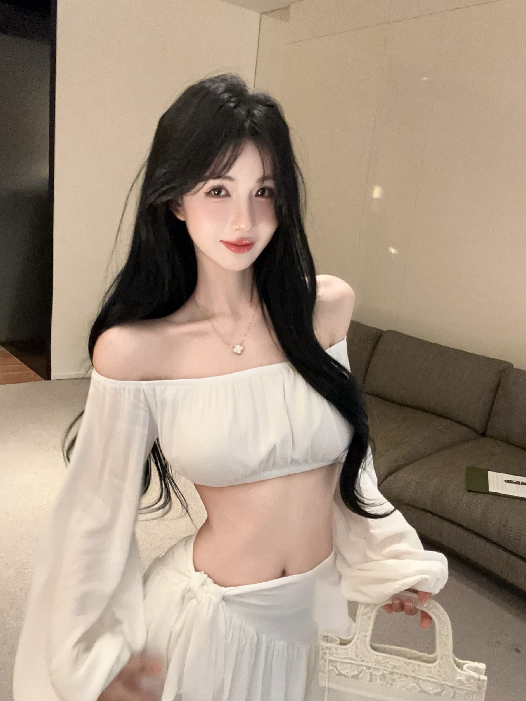 실사 정가 섹시함 핫걸 튜브탑 심지어 소매 이슬 뼈의 짧은 맨위 초단 스트랩 미니 스커트 투피스 세트 상세 이미지 5