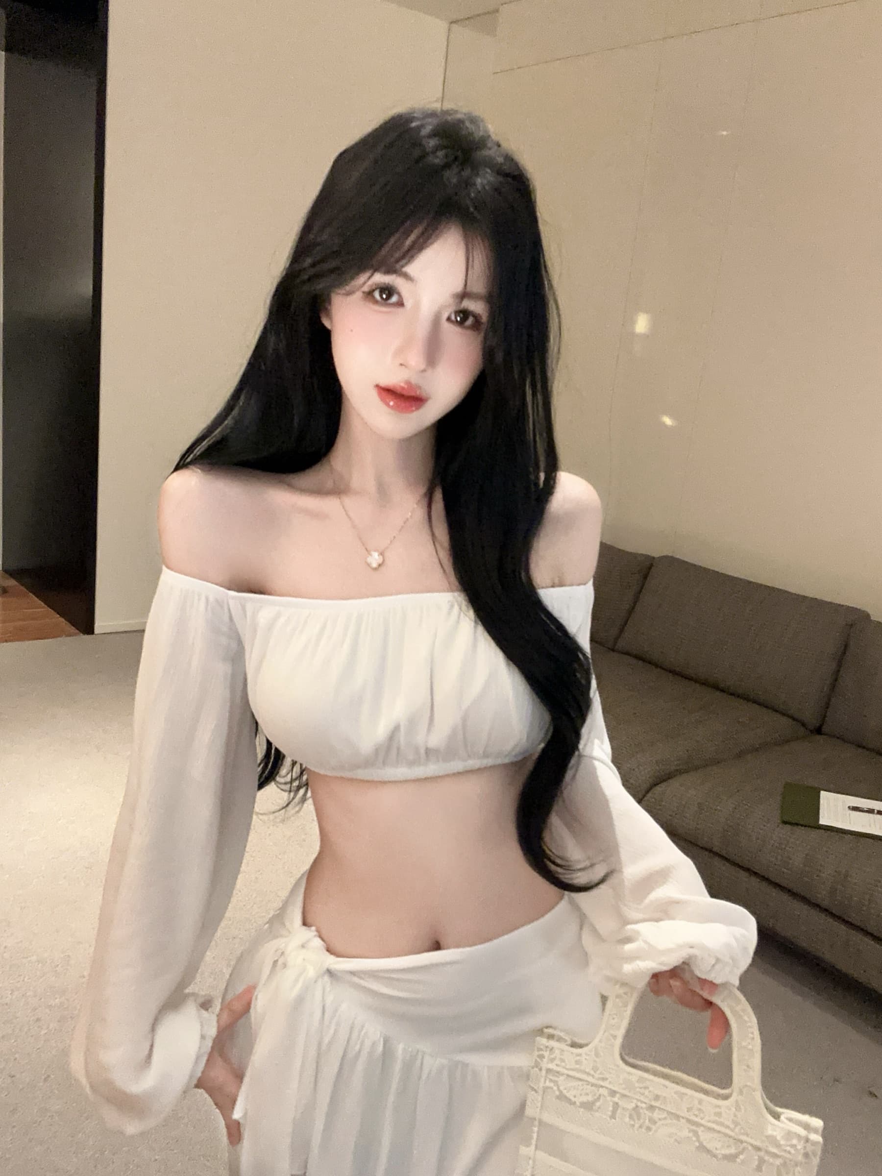 실사 정가 섹시함 핫걸 튜브탑 심지어 소매 이슬 뼈의 짧은 맨위 초단 스트랩 미니 스커트 투피스 세트 상세 이미지 10