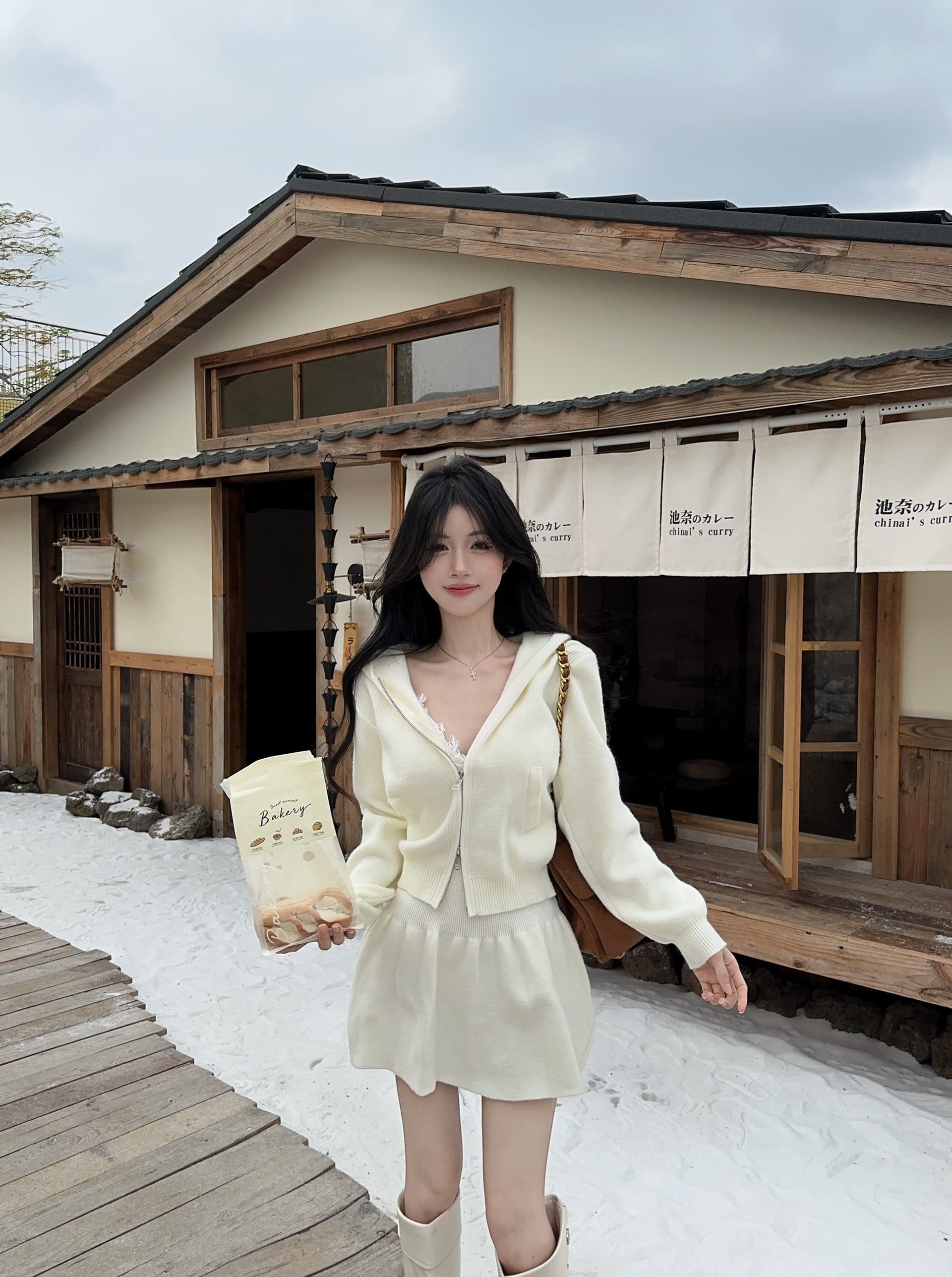 실사 정가 실사 정가 익스트림 제인 느긋한 센스 스웨터 오픈 가디건 반신 치마 세트 상세 이미지 1