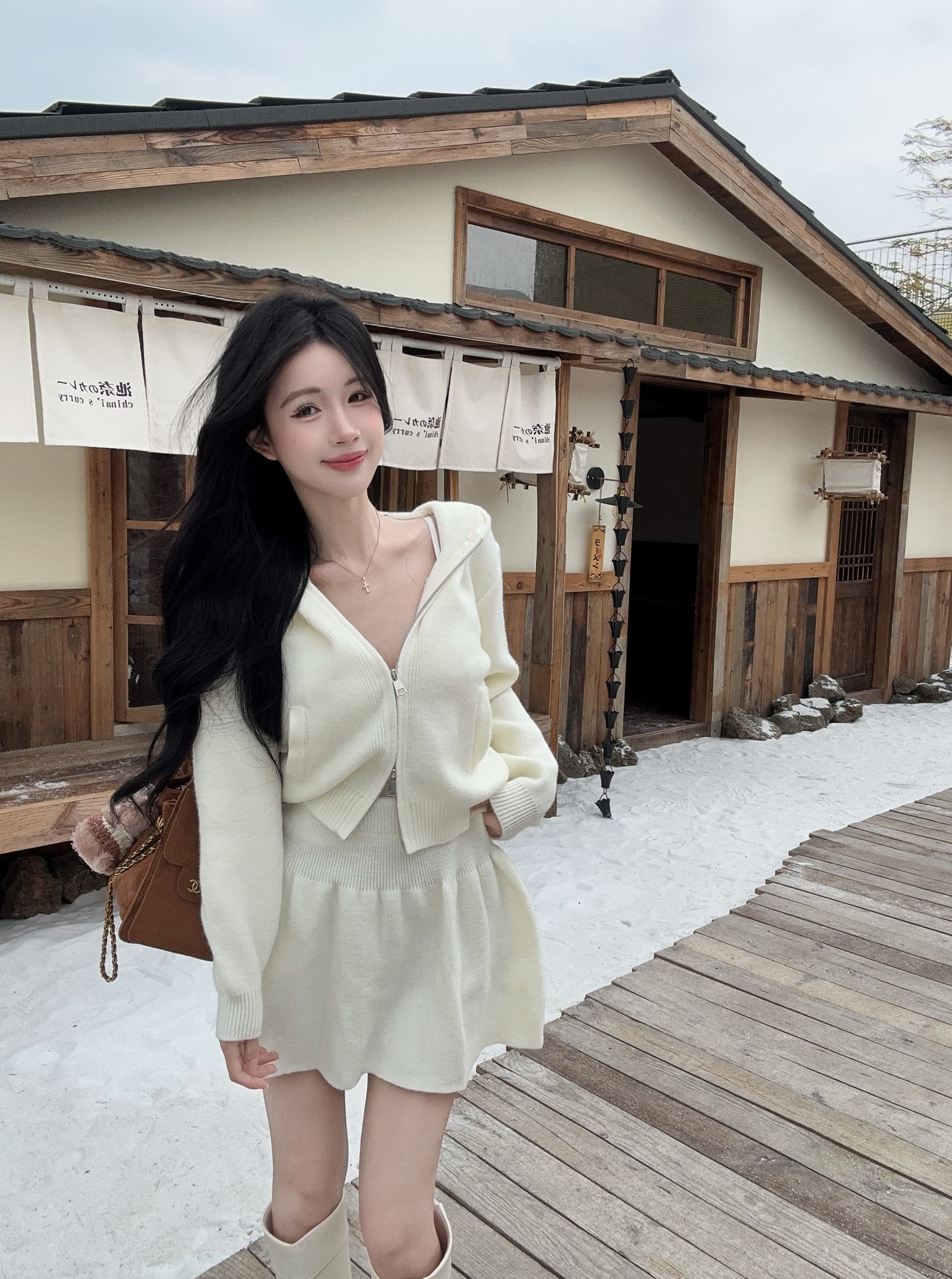 실사 정가 실사 정가 익스트림 제인 느긋한 센스 스웨터 오픈 가디건 반신 치마 세트 상세 이미지 3