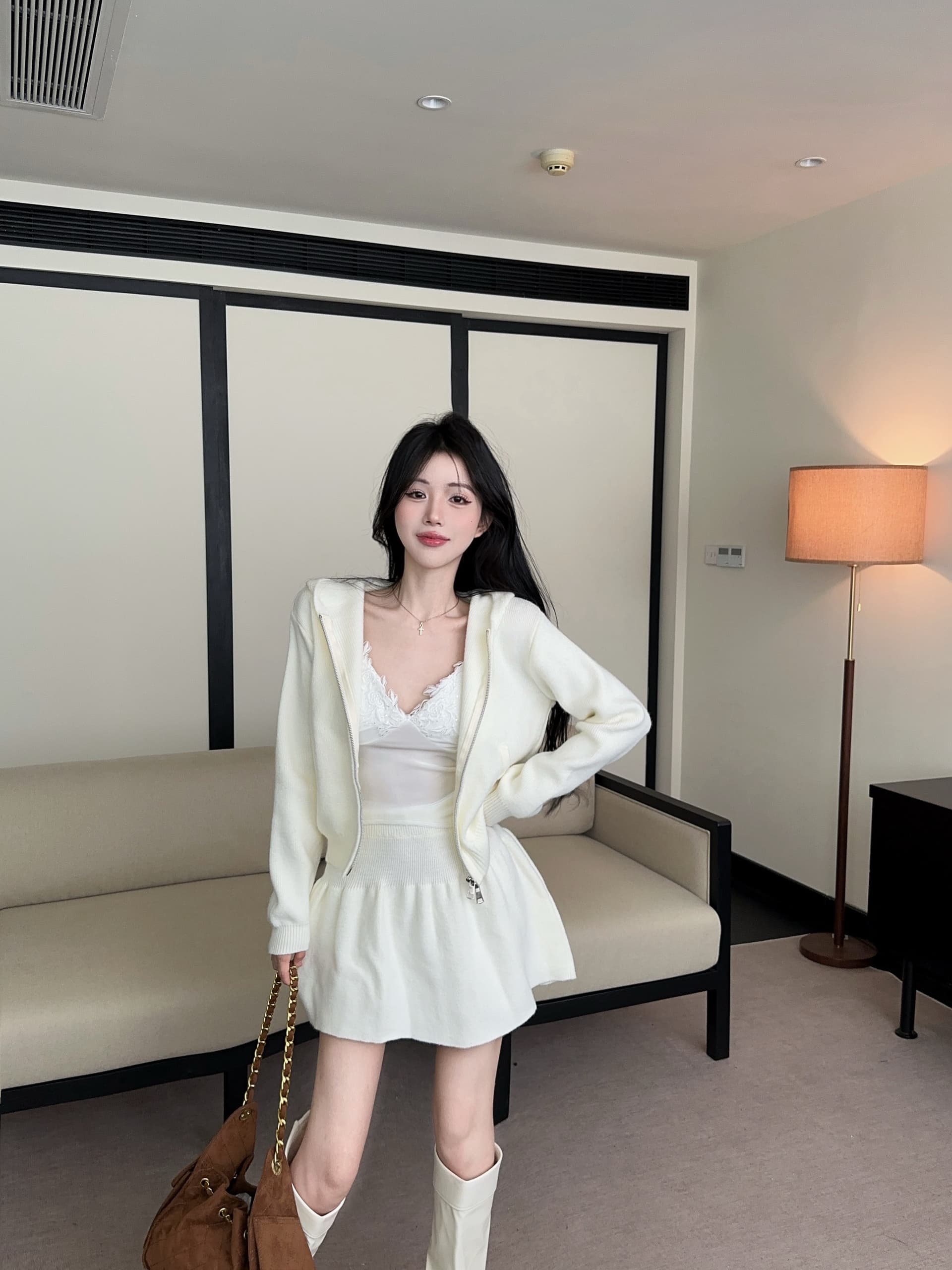 실사 정가 실사 정가 익스트림 제인 느긋한 센스 스웨터 오픈 가디건 반신 치마 세트 상세 이미지 12