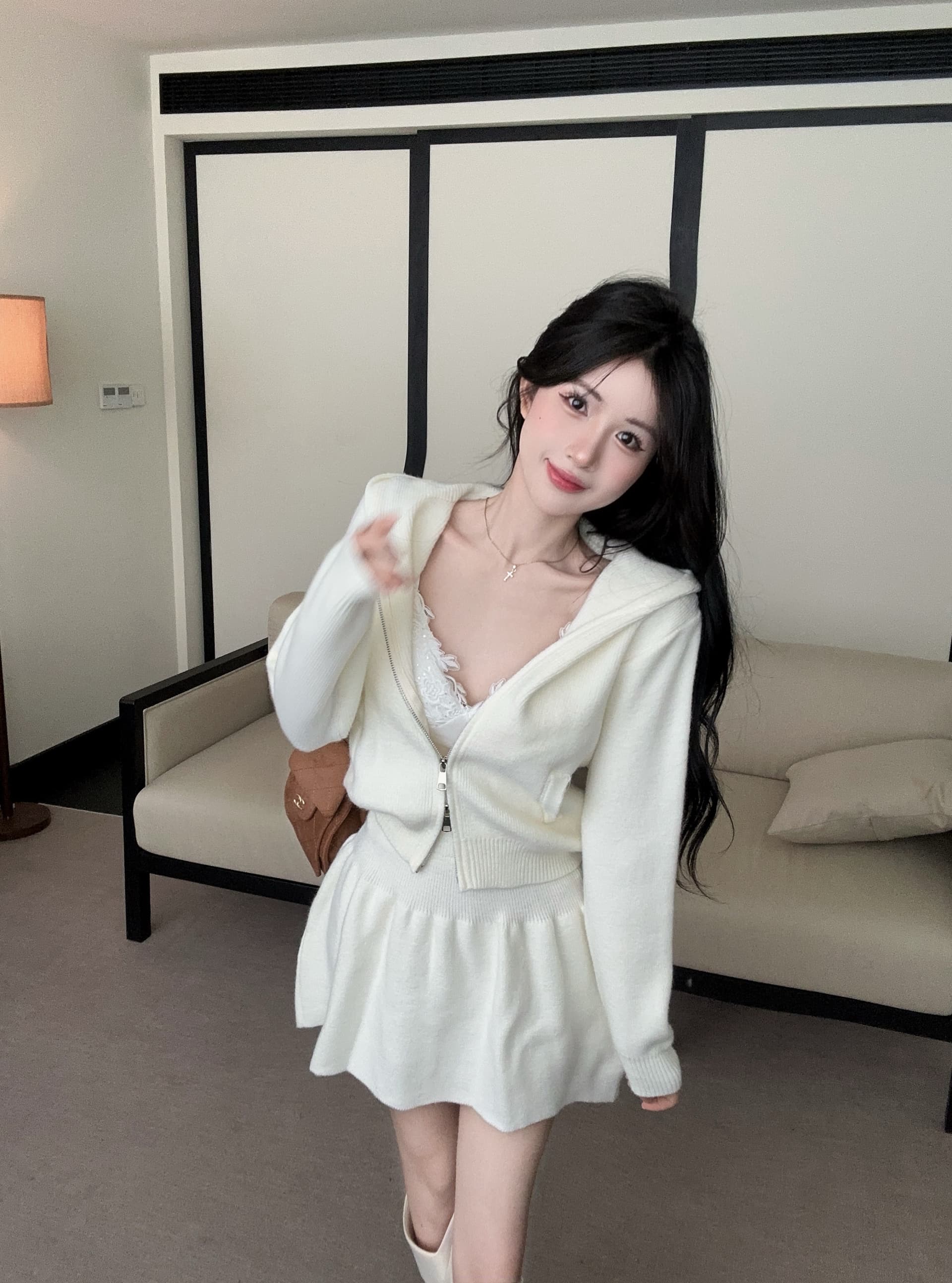 실사 정가 실사 정가 익스트림 제인 느긋한 센스 스웨터 오픈 가디건 반신 치마 세트 상세 이미지 16