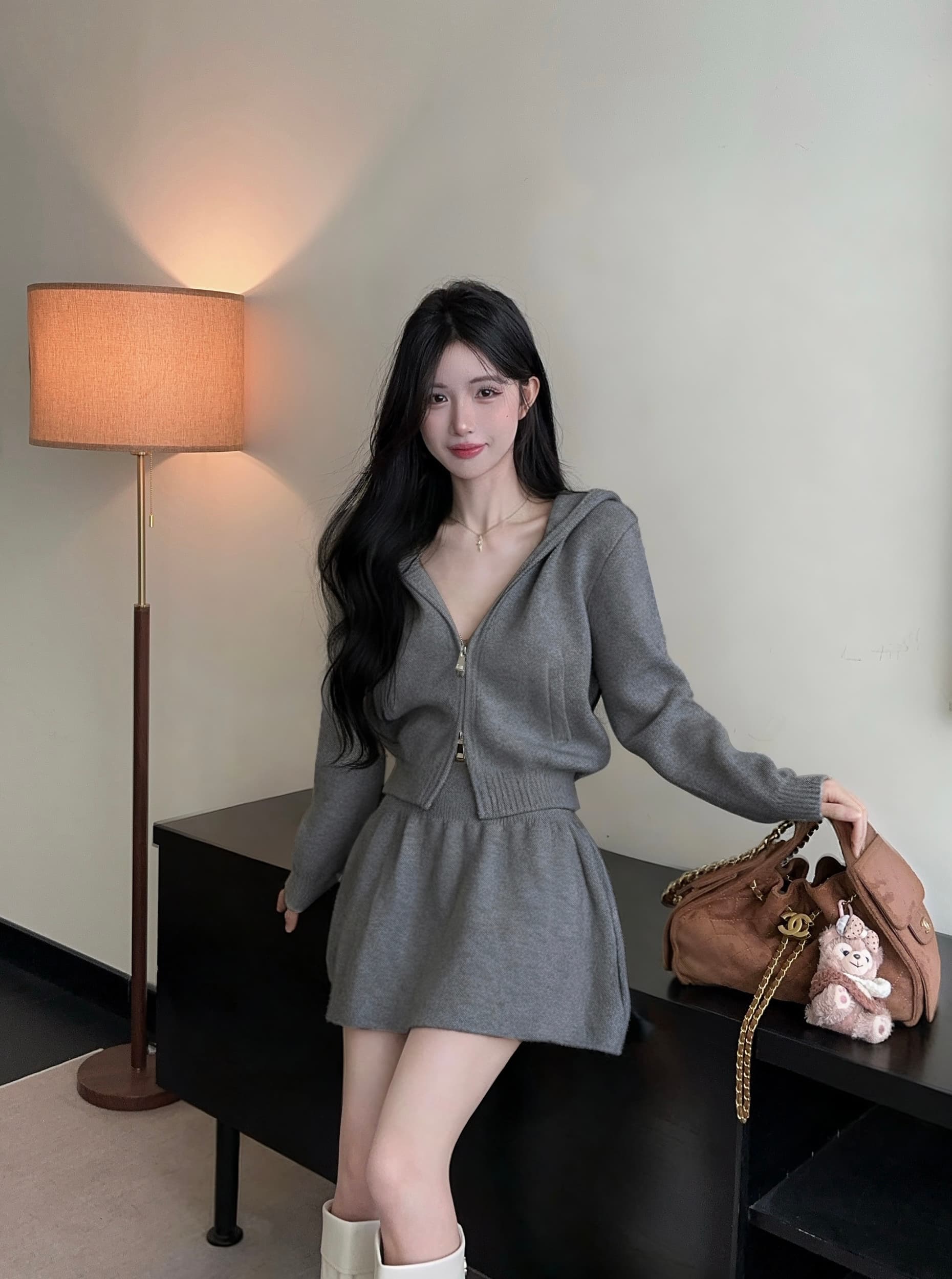 실사 정가 실사 정가 익스트림 제인 느긋한 센스 스웨터 오픈 가디건 반신 치마 세트 상세 이미지 21