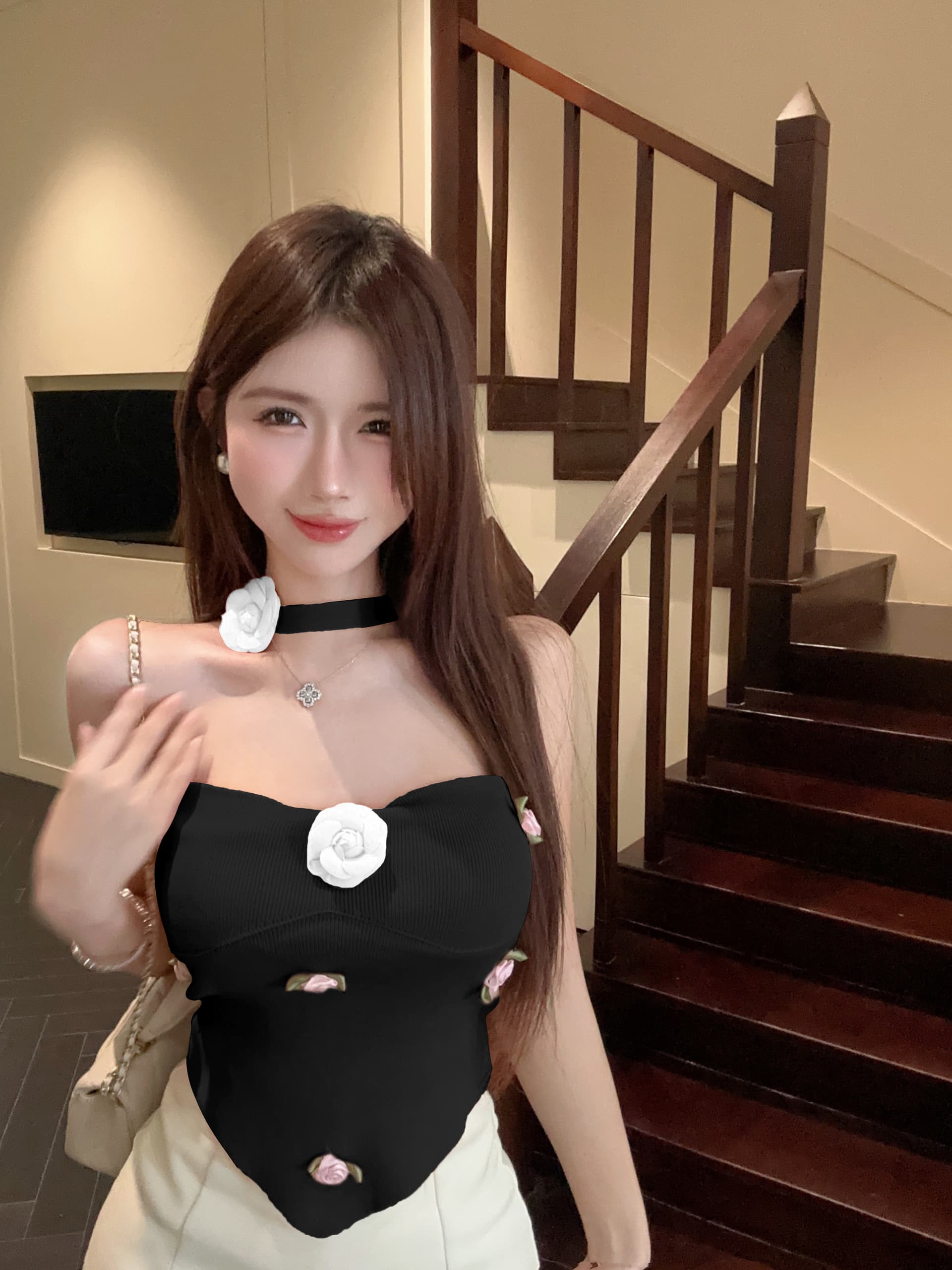 실사 정가 달콤함 행침 목 튜브탑 조끼 몸매 가꾸기 꽃 맨위 이미지 2