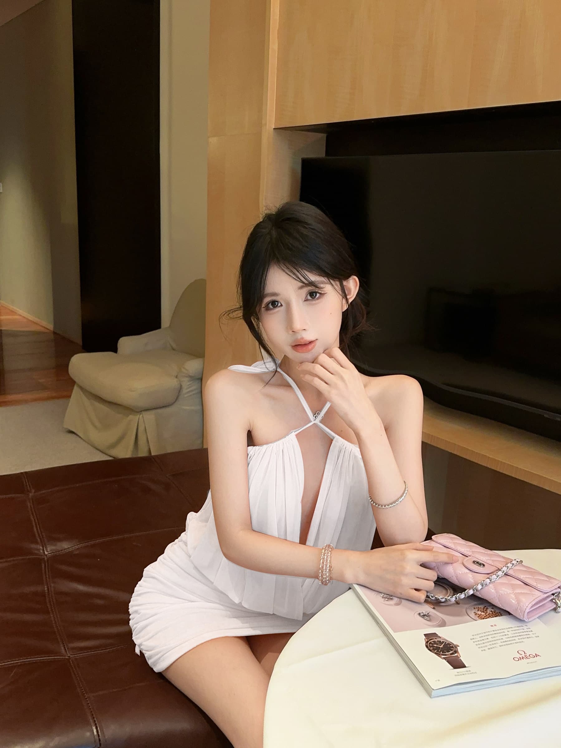 실사 정가 섹시함 행침 목 망사 패치워크 몸매 가꾸기 주름 타이트 스커트 드레스