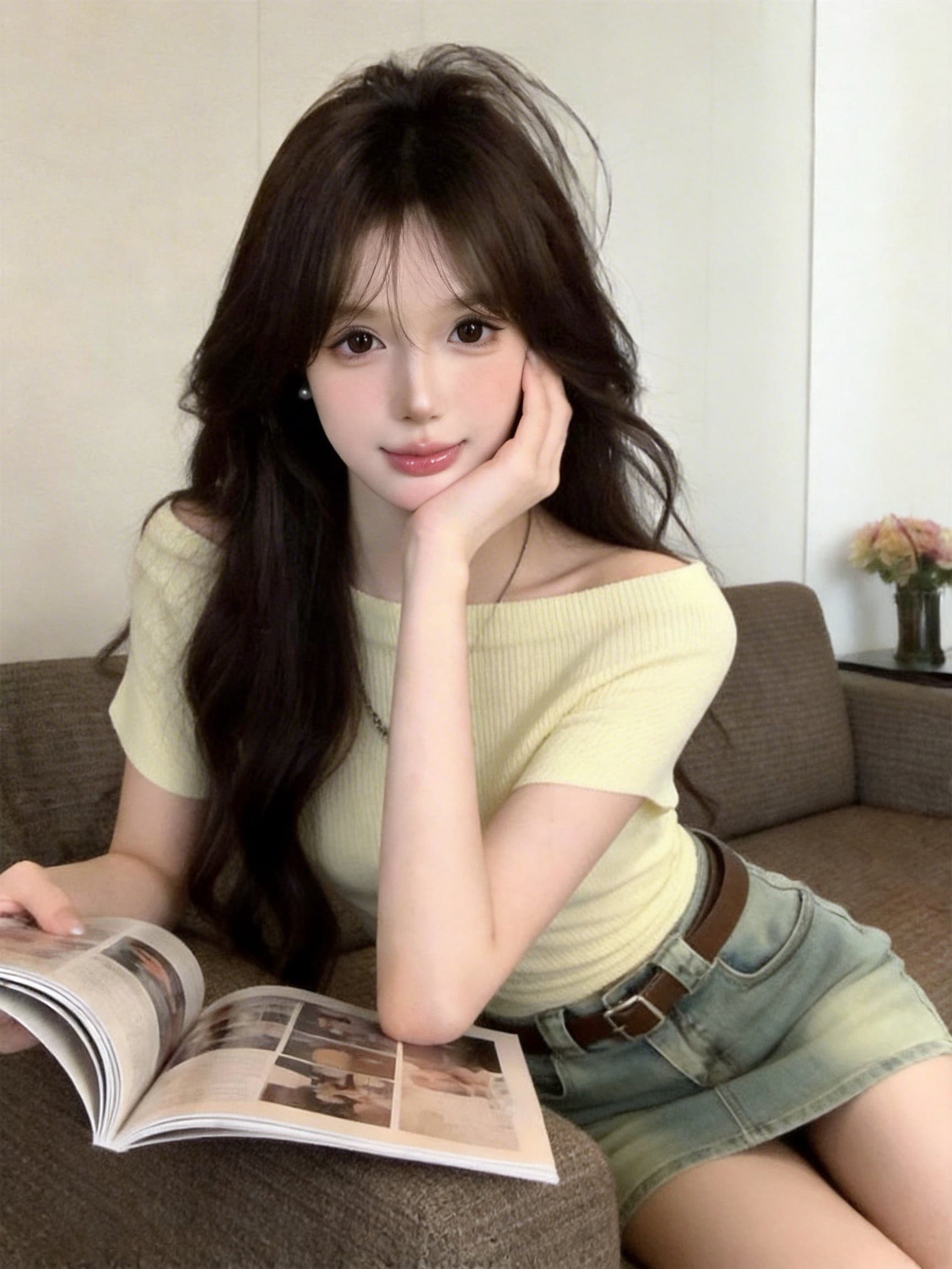 실사 정가 작은 대중 빛 럭셔리 오프숄더 허리 수축 니트 반팔 티셔츠 맨위 상세 이미지 9