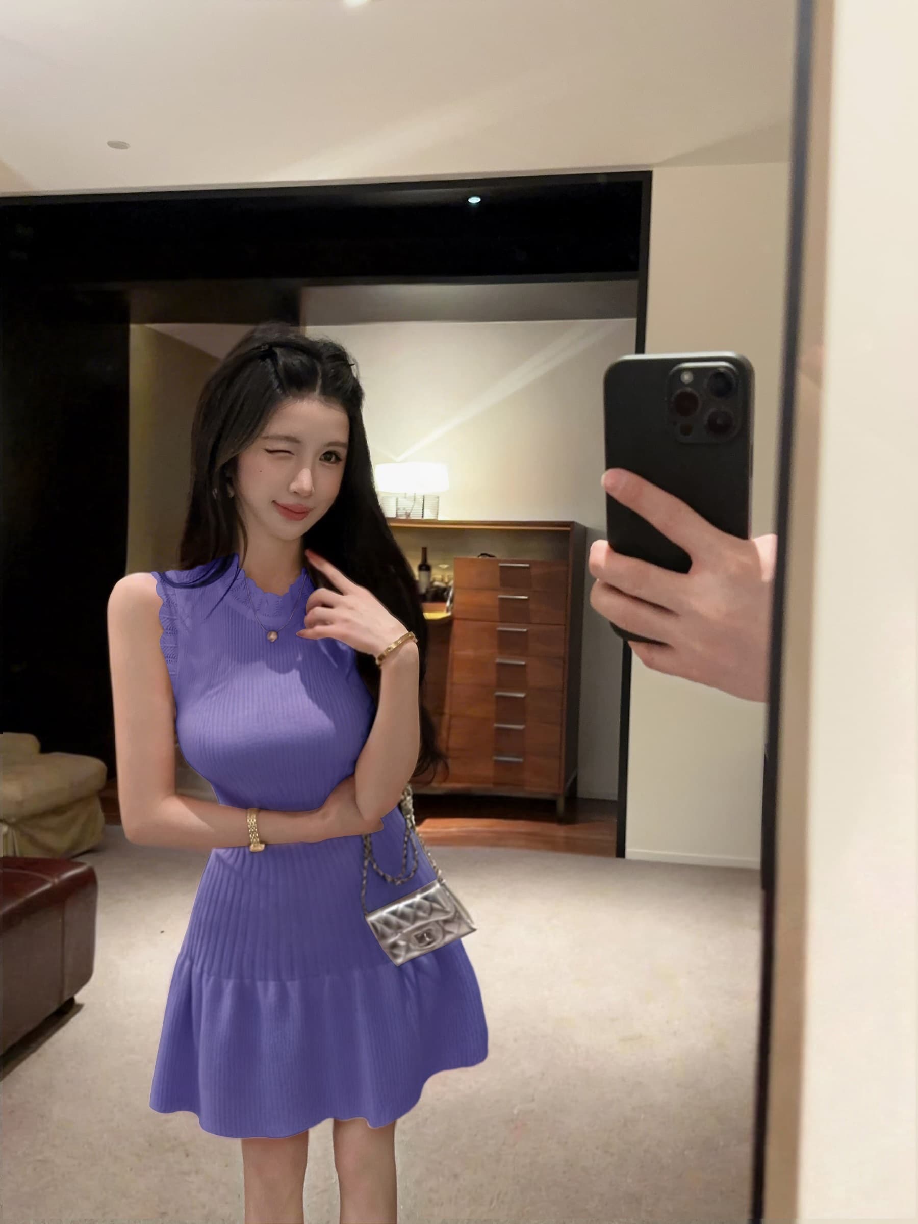 실사 정가 스탠드 칼라 허리 수축 품격 만나는 니트 드레스 상세 이미지 14