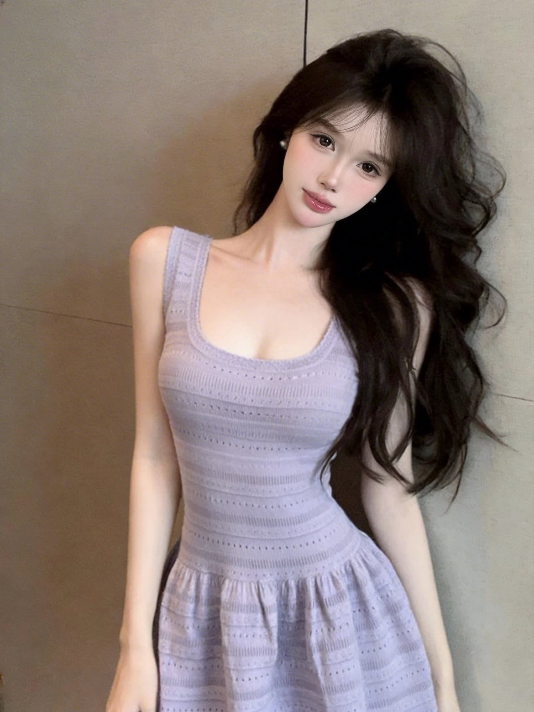 실사 정가 여름 세련된 분위기 센스 캐치 부서 라벤더 보라색 디스플레이 화이트 허리 수축 드레스 상세 이미지 3