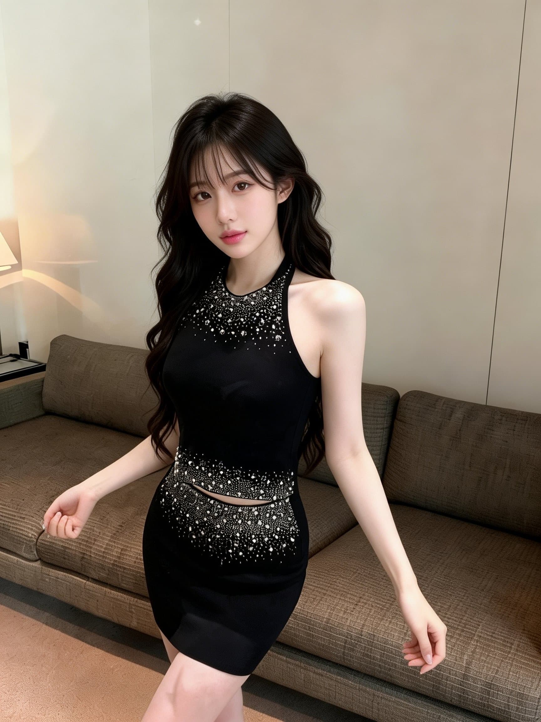 실사 정가 무거운 작업 비즈 박기 라운드 넥 민소매 몸매 가꾸기 니트 조끼 맨위 타이트 스커트 미니 스커트 투피스 세트 상세 이미지 17