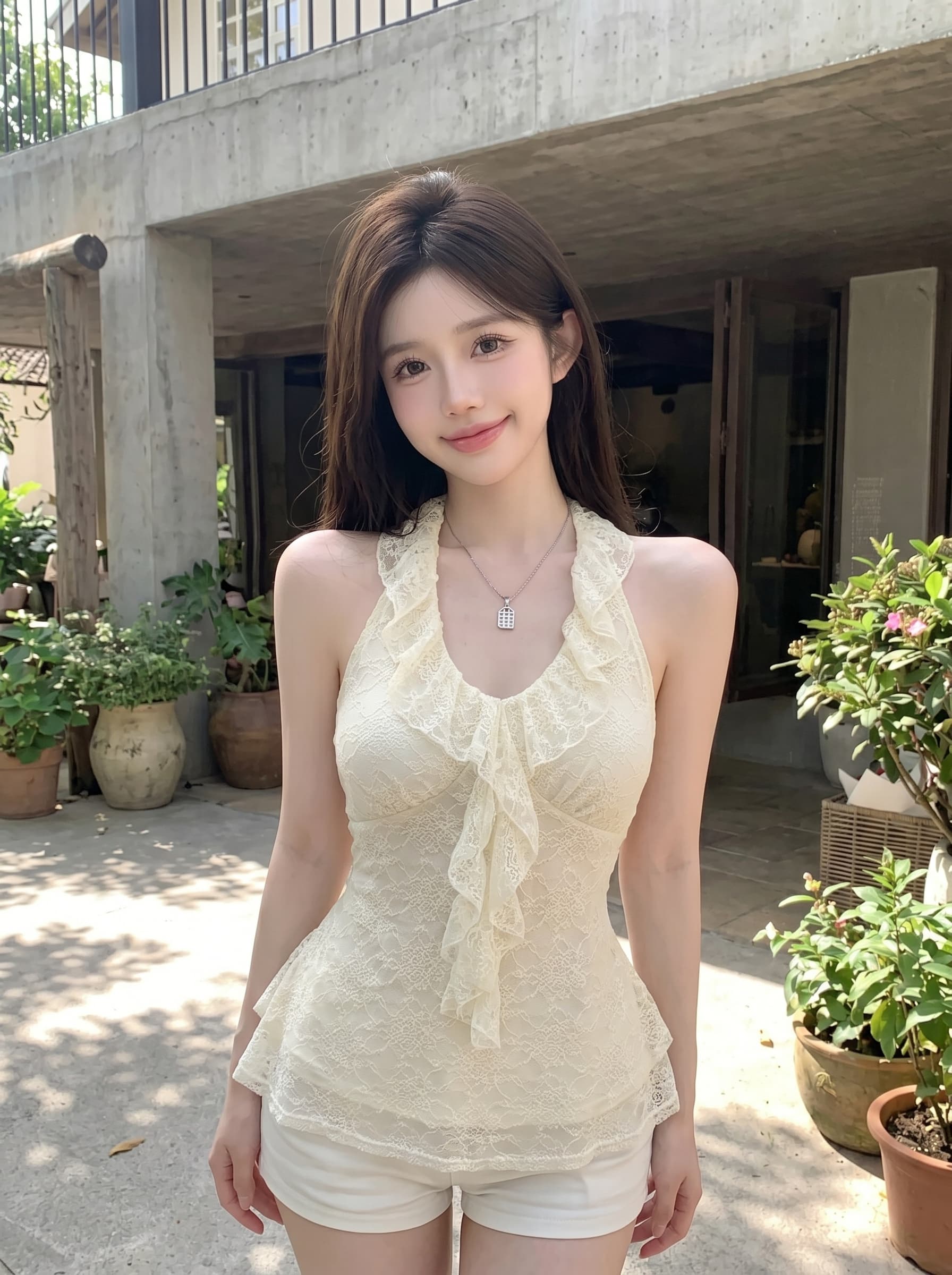 실사 정가 한 부서 프랑스식 레트로 레이스 조각 프릴 행침 목 조끼 맨위 상세 이미지 2