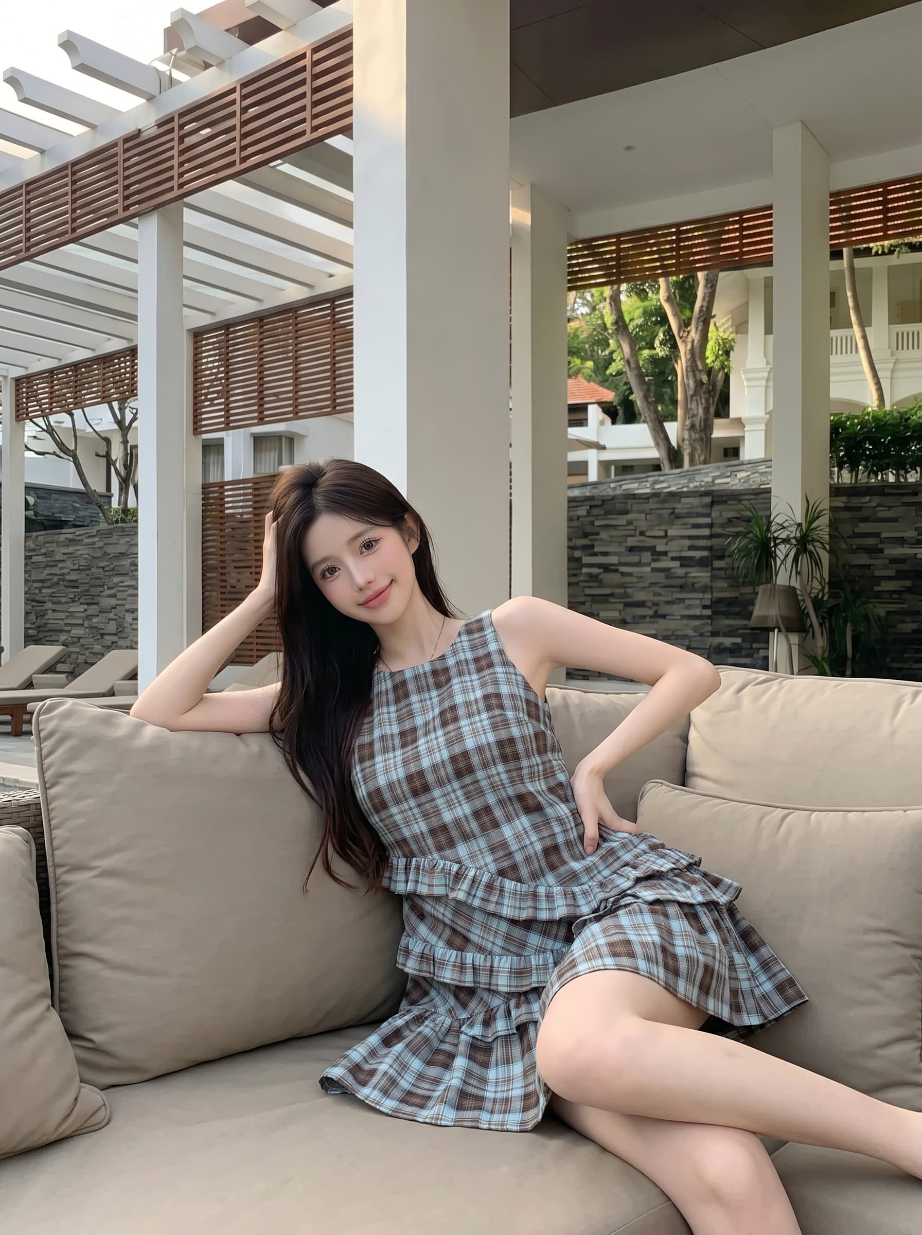 실사 정가 레트로 체크무늬 민소매 드레스 품격 루즈핏 디자인 센스 체크무늬 조끼 원피스 치마 상세 이미지 9