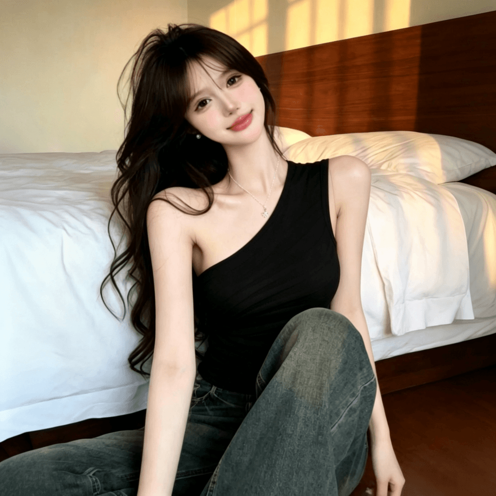실사 정가 순수한 욕망 바람 비스듬한 어깨 니트 조끼 프랑스식 핫걸 주름 스트라이프 맨위 상세 이미지 17