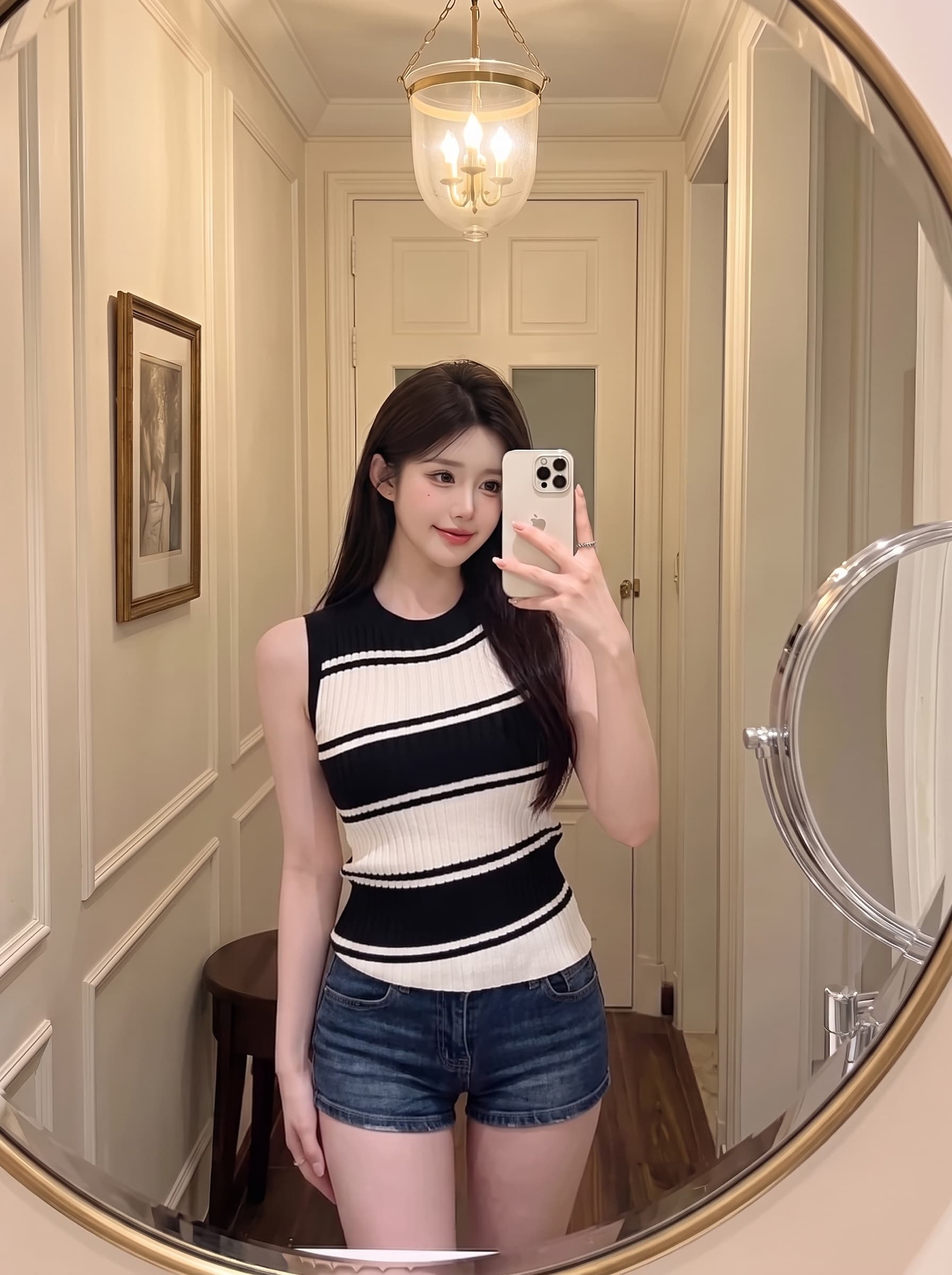 실사 정가 배색 니트 민소매 조끼 한국 스타일 패션 작은 셔츠 맨위 이미지 4