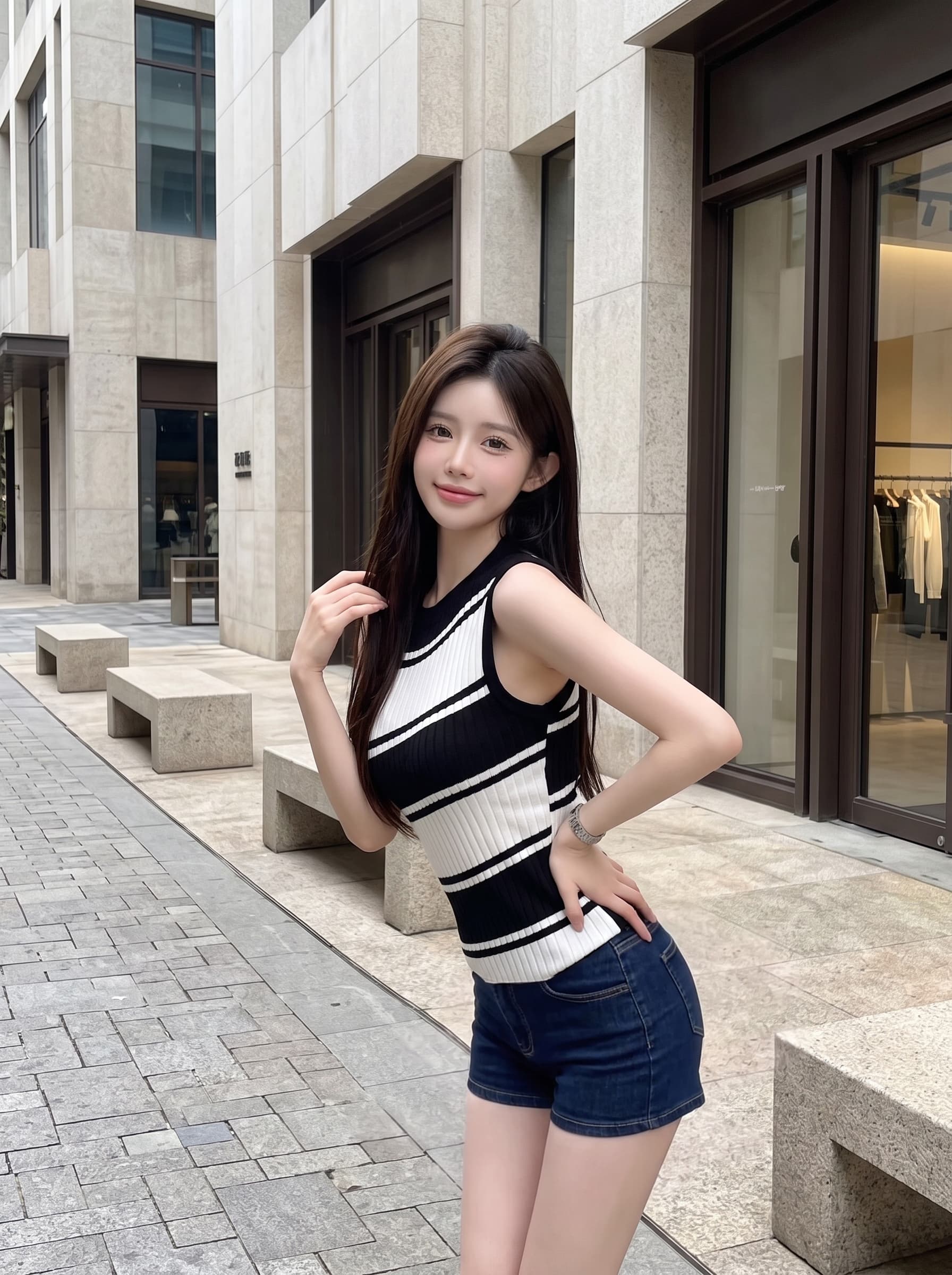 실사 정가 배색 니트 민소매 조끼 한국 스타일 패션 작은 셔츠 맨위 상세 이미지 5