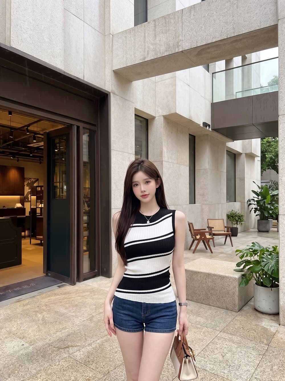 실사 정가 배색 니트 민소매 조끼 한국 스타일 패션 작은 셔츠 맨위 상세 이미지 13