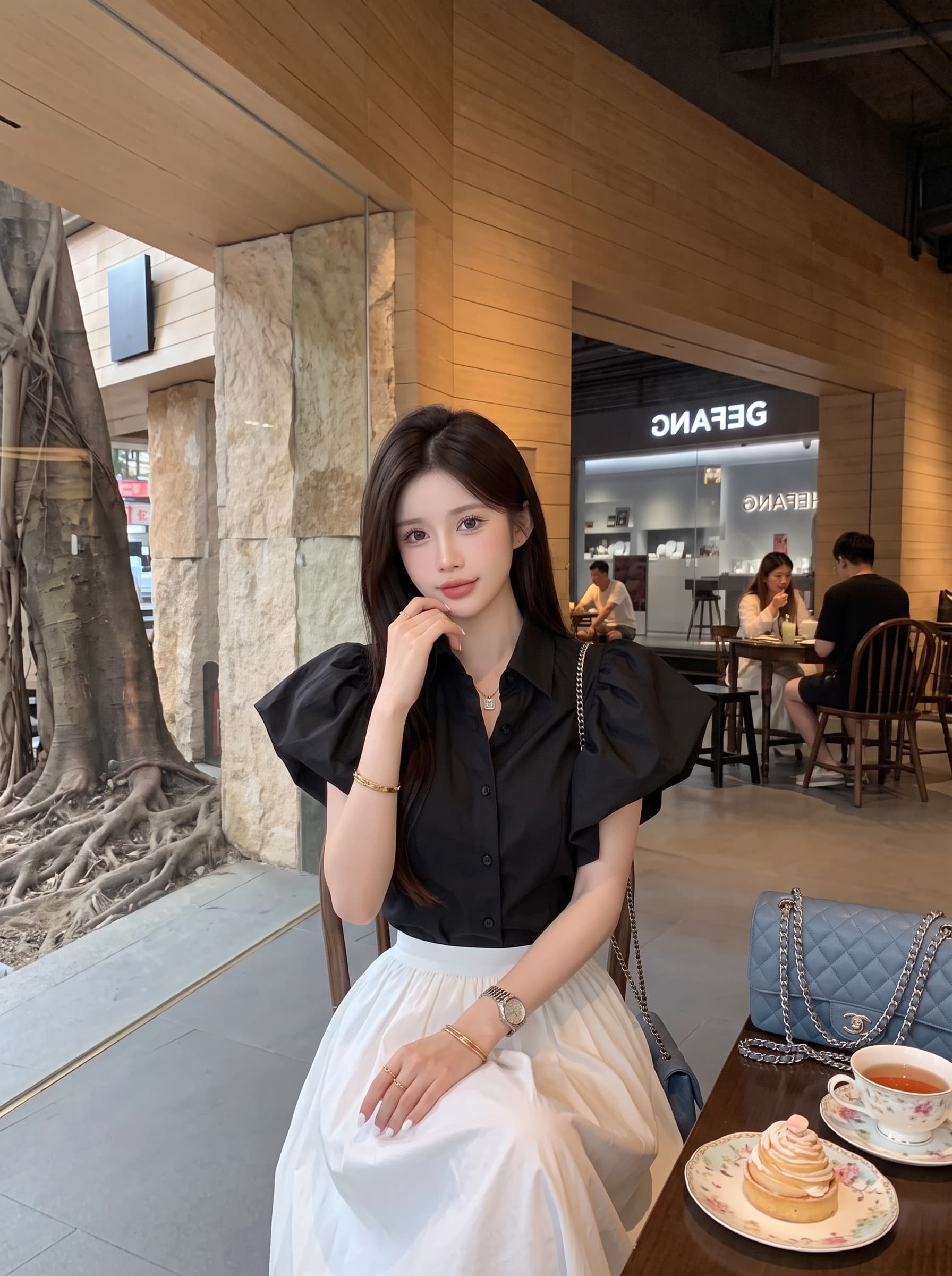 실사 정가 품격 폴로 칼라 싱글 줄 버튼 디자인 센스 궁정 바람 거품 소매 셔츠 맨위 상세 이미지 9