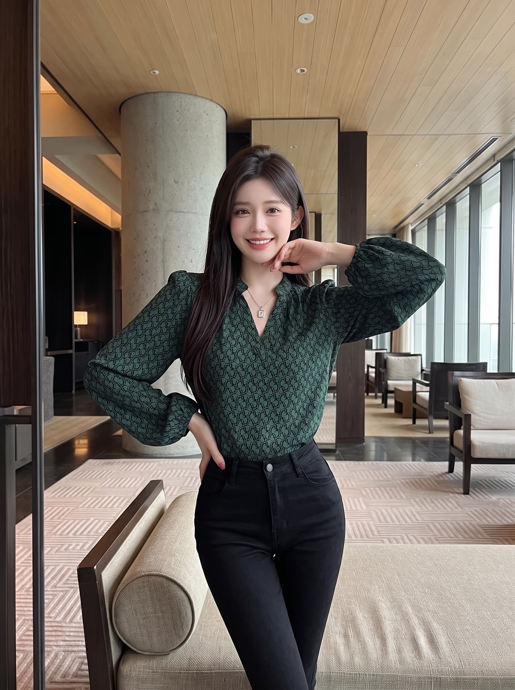 실사 정가 V넥 프린트 갭 칼라 긴팔 셔츠