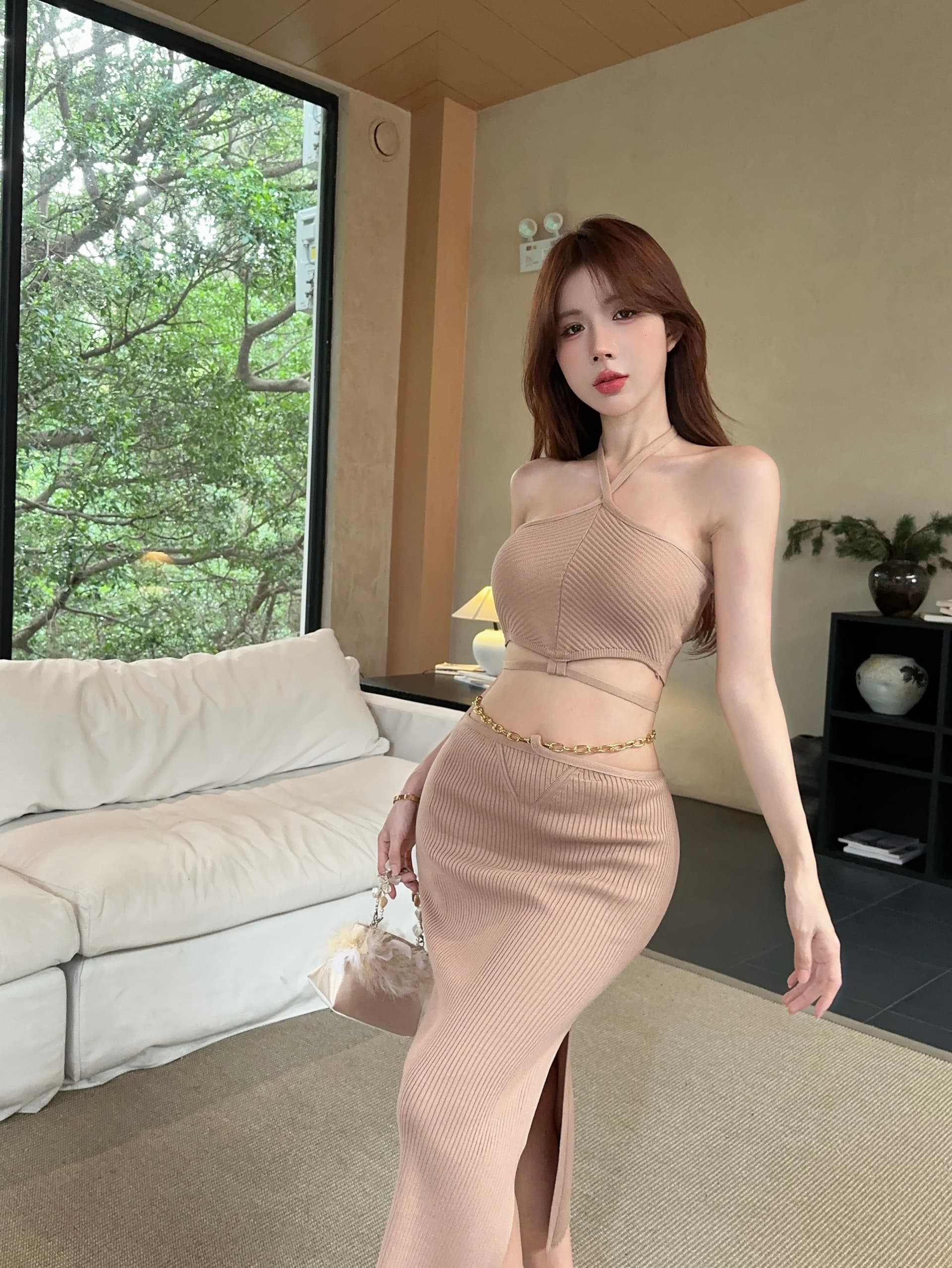 실사 정가 행침 목 오프숄더 튜브탑 슬립 드레스 백리스 핫걸 투피스 세트