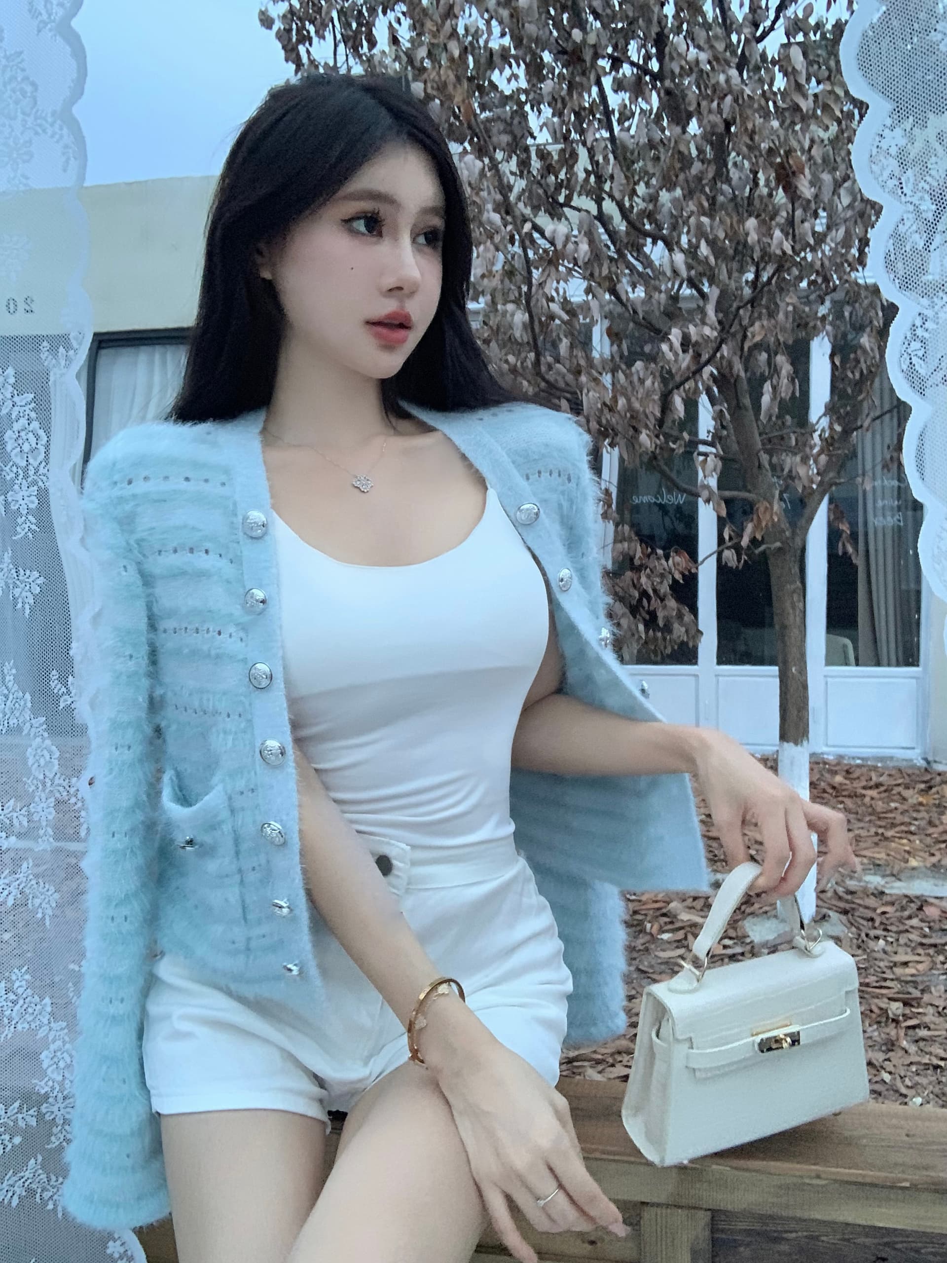 실사 정가 작은 샤넬 스타일 빛 럭셔리 모피 술 니트 쇼트 스타일 품격 카디건 코트 이미지 3