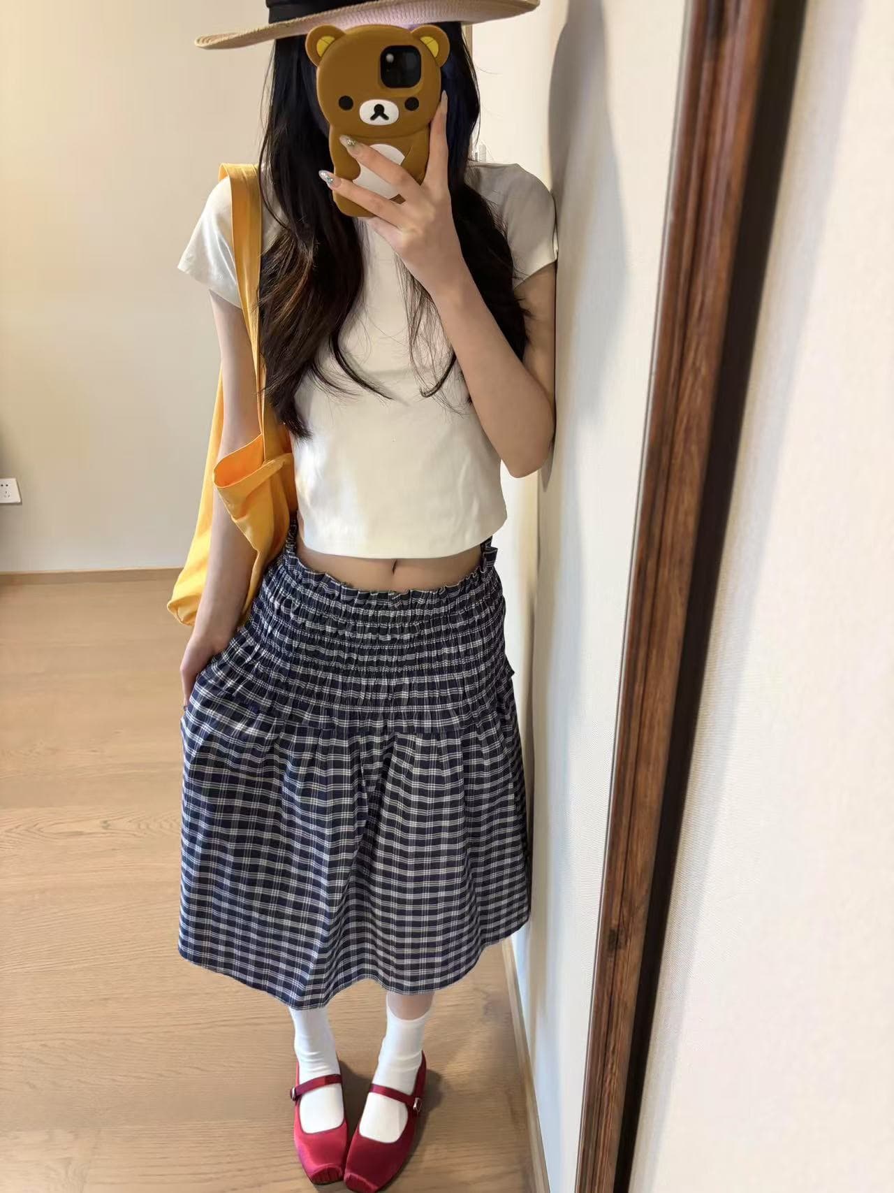 한 부서 패션 학원 스타일 달콤함 전체 집합 착용 가져 가라. 긍정적 인 어깨 몸매 가꾸기 티셔츠 체크무늬 반신 스커트 투피스 슈트 트렌디 상세 이미지 4