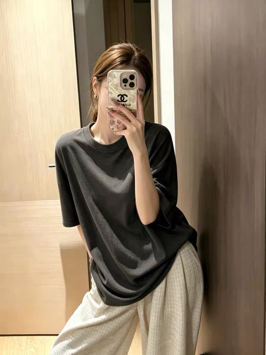 한 부서 느긋한 가을 어깨 화이트 반팔 티셔츠 여성 여름 오래된 돈 바람 루즈핏 슬림해 보이는 반소매 동정 캐주얼 맨위 상세 이미지 3