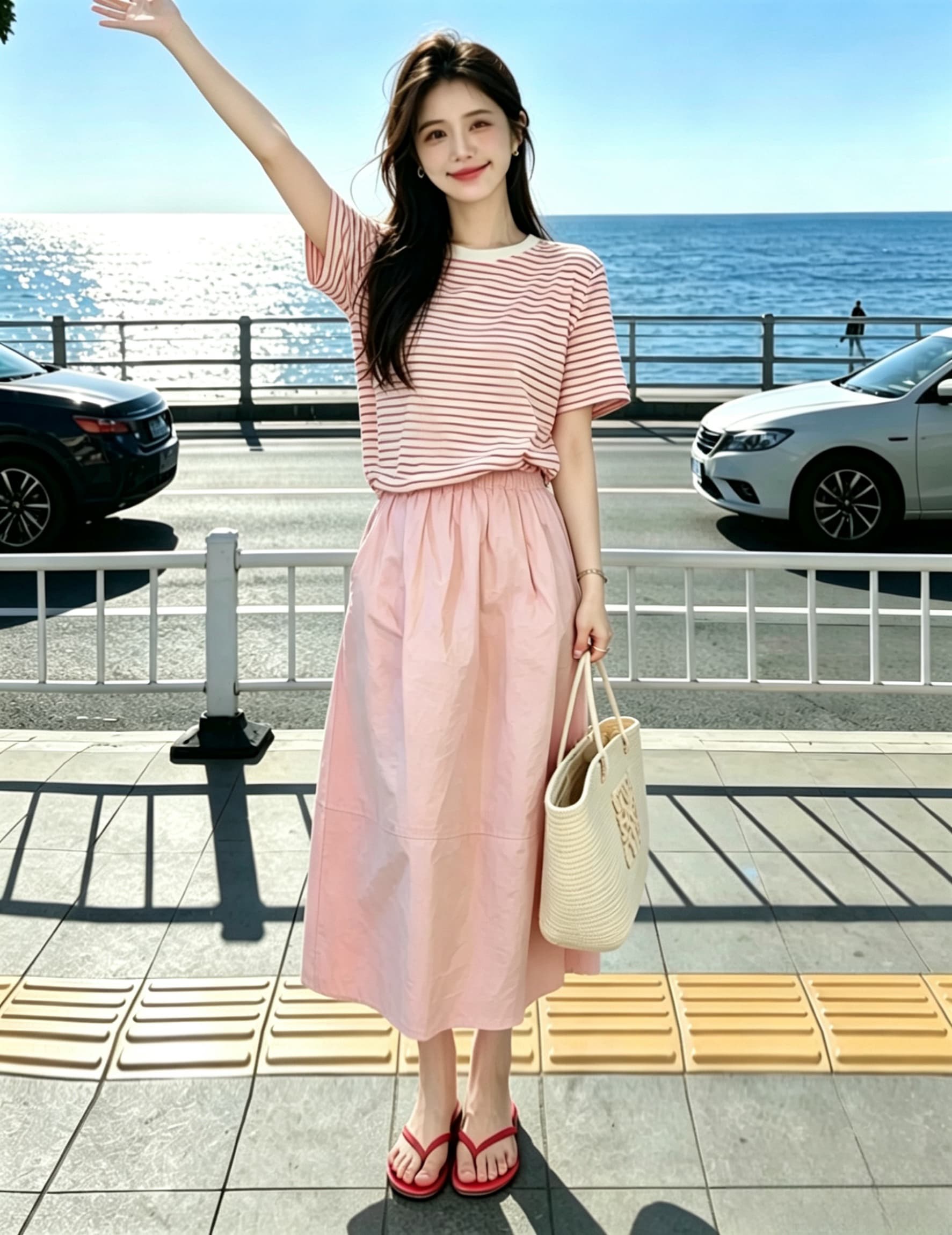 여름 드레스 우유 부서 착용 가져 가라. 전체 집합 작은 키 연령 감소 스트라이프 반팔 티셔츠 캐주얼 반신 스커트 투피스 슈트 이미지 4