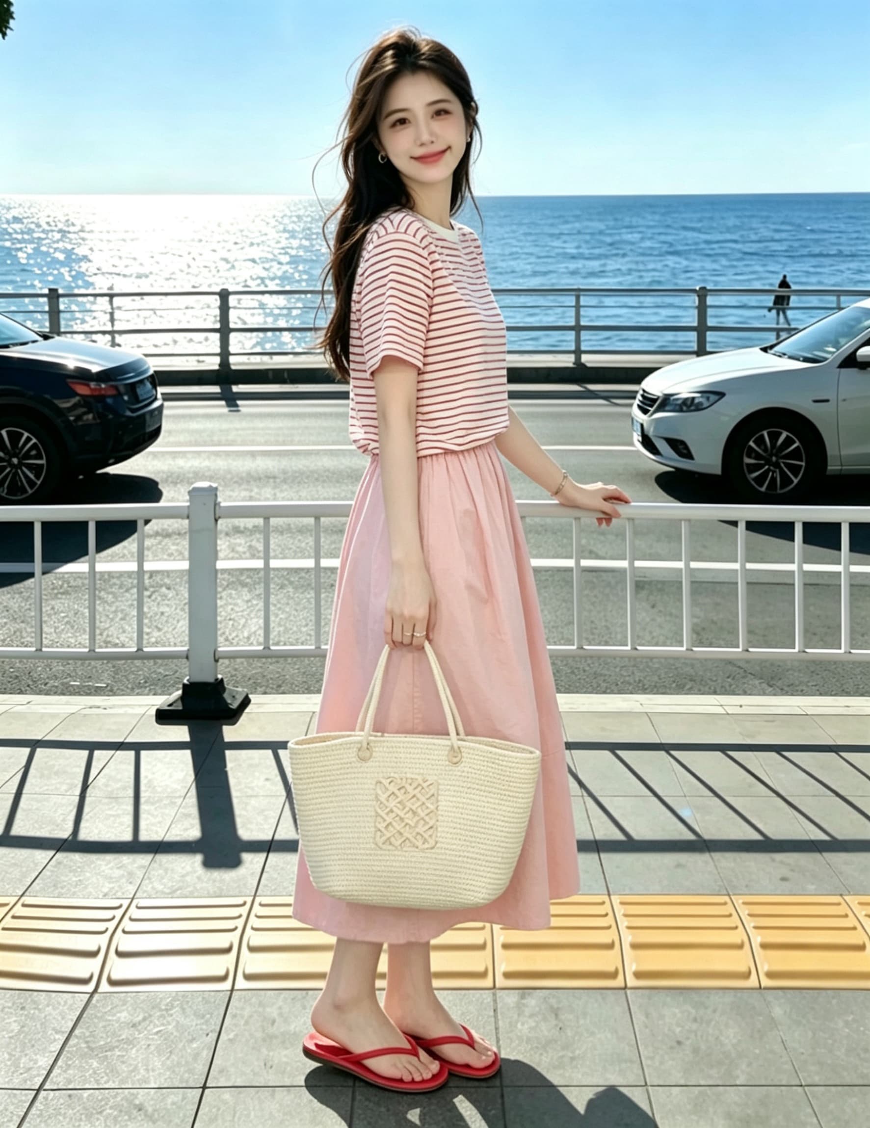 여름 드레스 우유 부서 착용 가져 가라. 전체 집합 작은 키 연령 감소 스트라이프 반팔 티셔츠 캐주얼 반신 스커트 투피스 슈트 상세 이미지 1